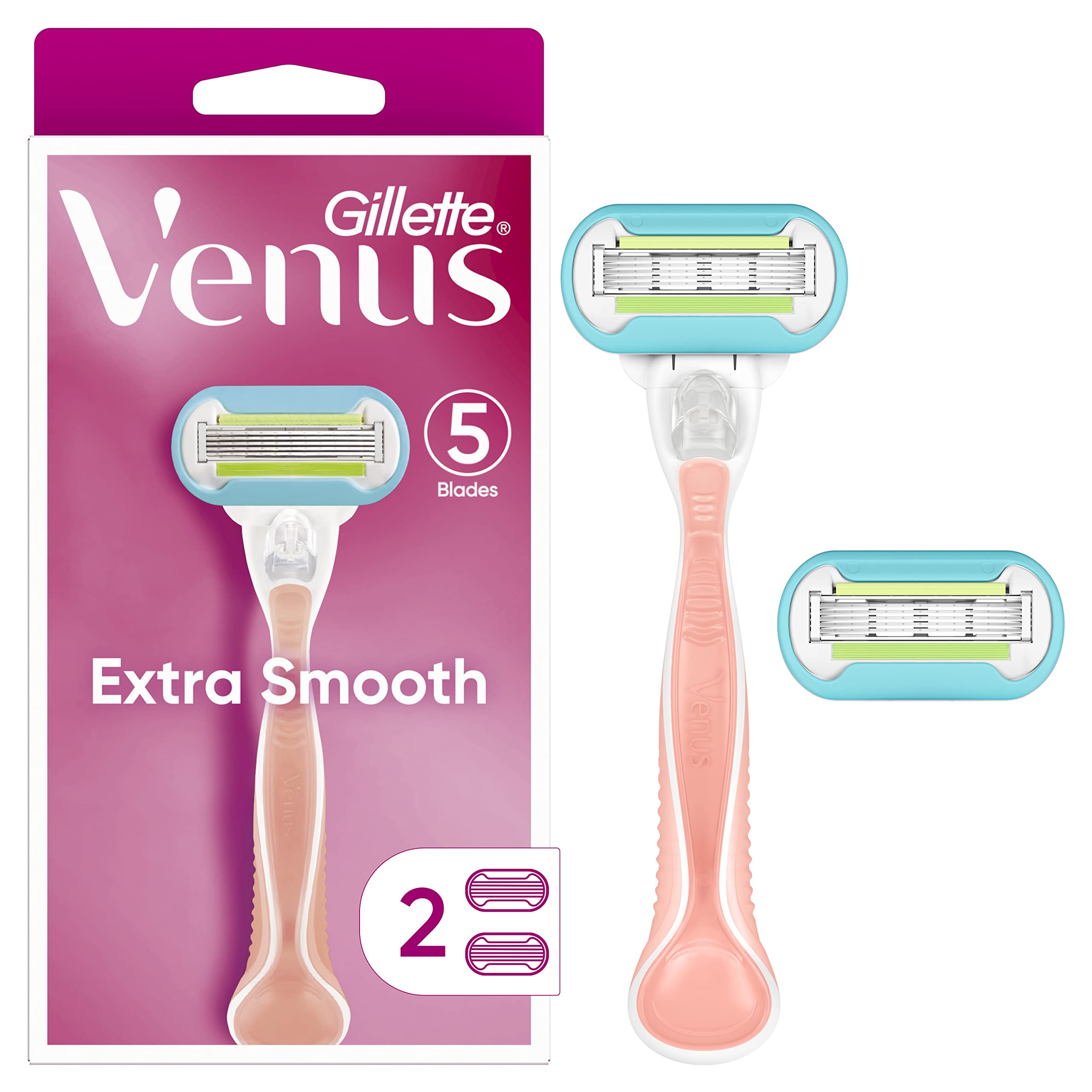 Razor Gillette Venus Extra Smooth Pink + 2 Recambios Para Mujer - Venta Internacional.