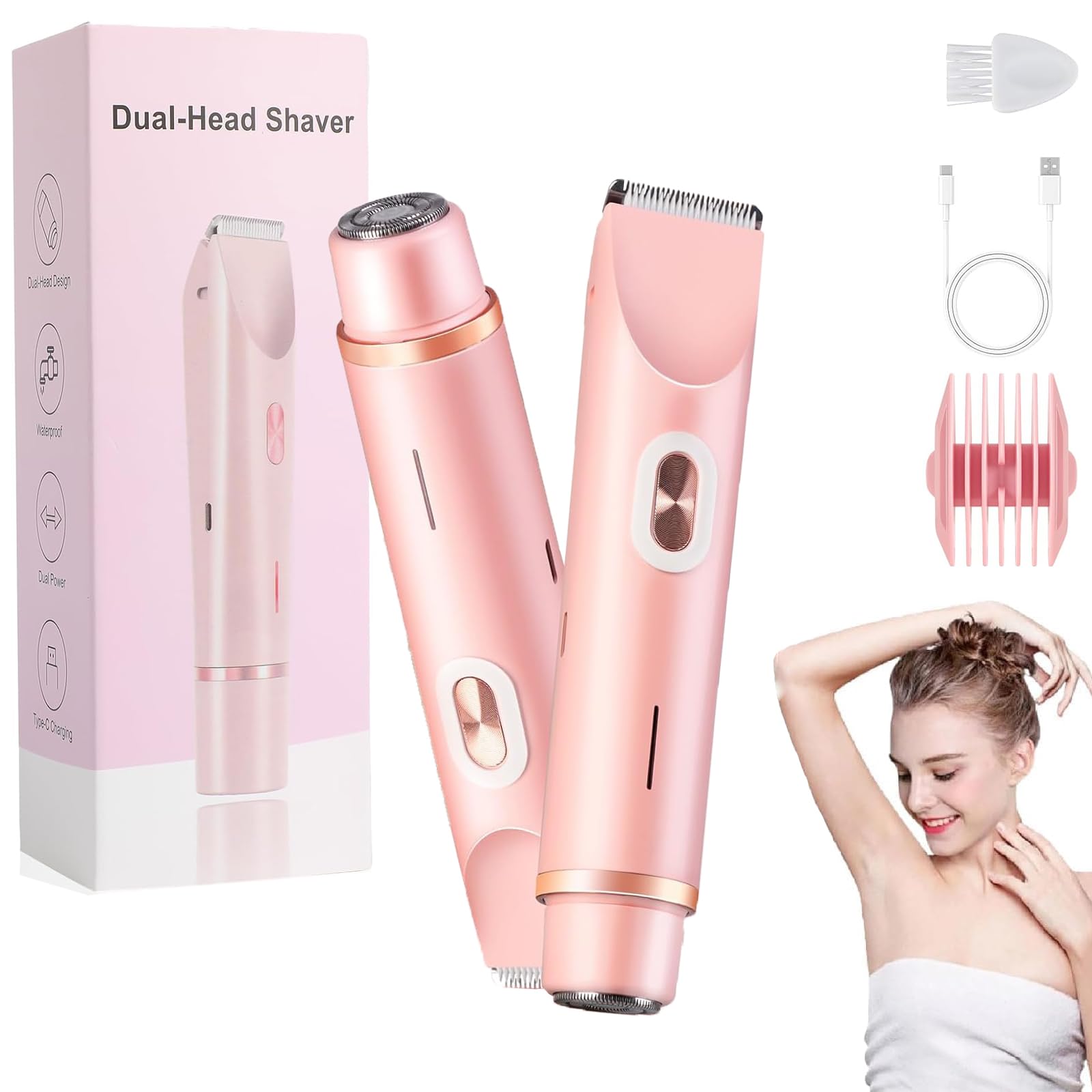 Máquina De Afeitar Eléctrica Glow Aura 2 En 1 Para Depilación Seca Y Húmeda, Color Rosa - Venta Internacional.