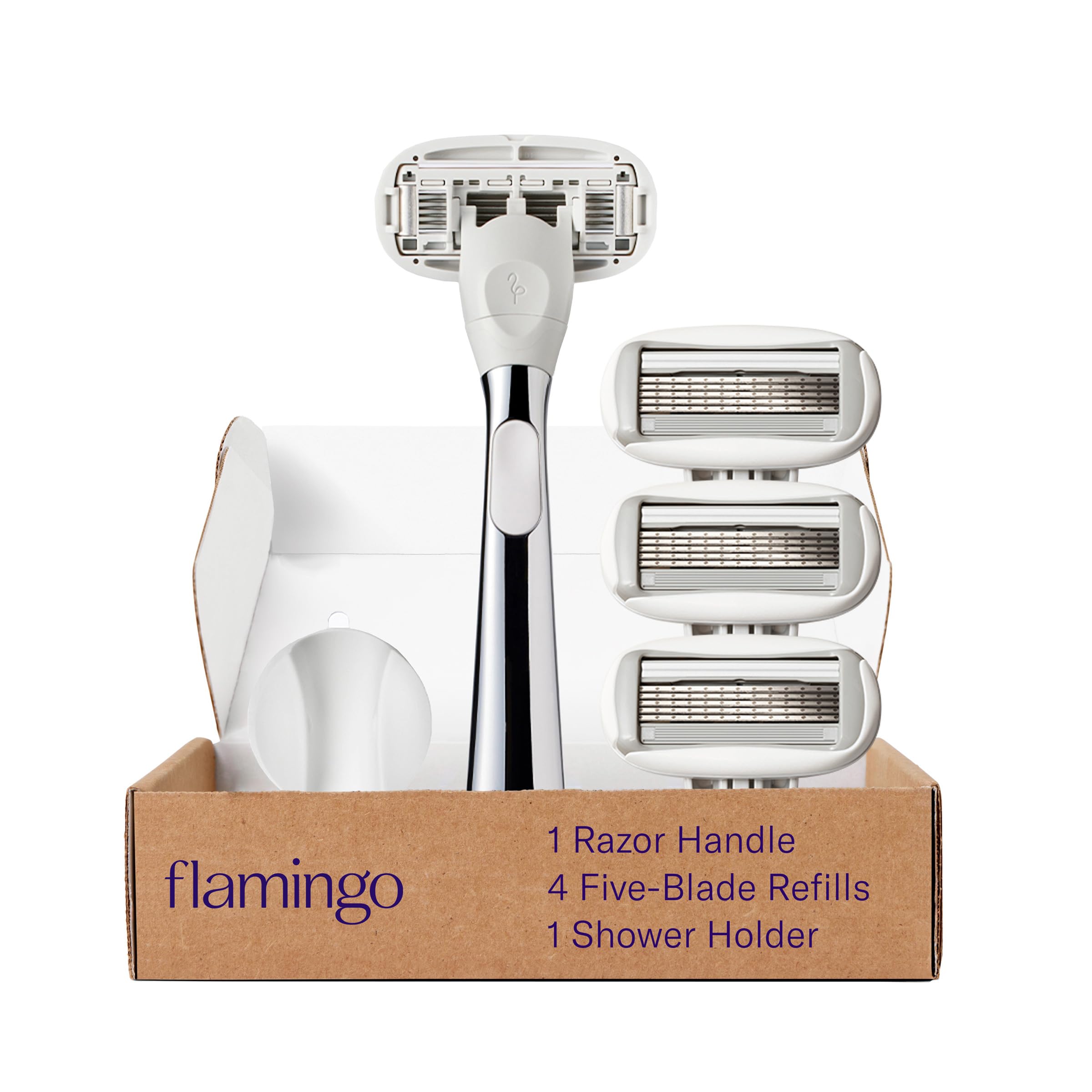 Foto 2 pulgar | Set De Maquinillas De Afeitar Flamingo Para Mujer Con 1 Mango, 4 Recambios Y Soporte - Venta Internacional.