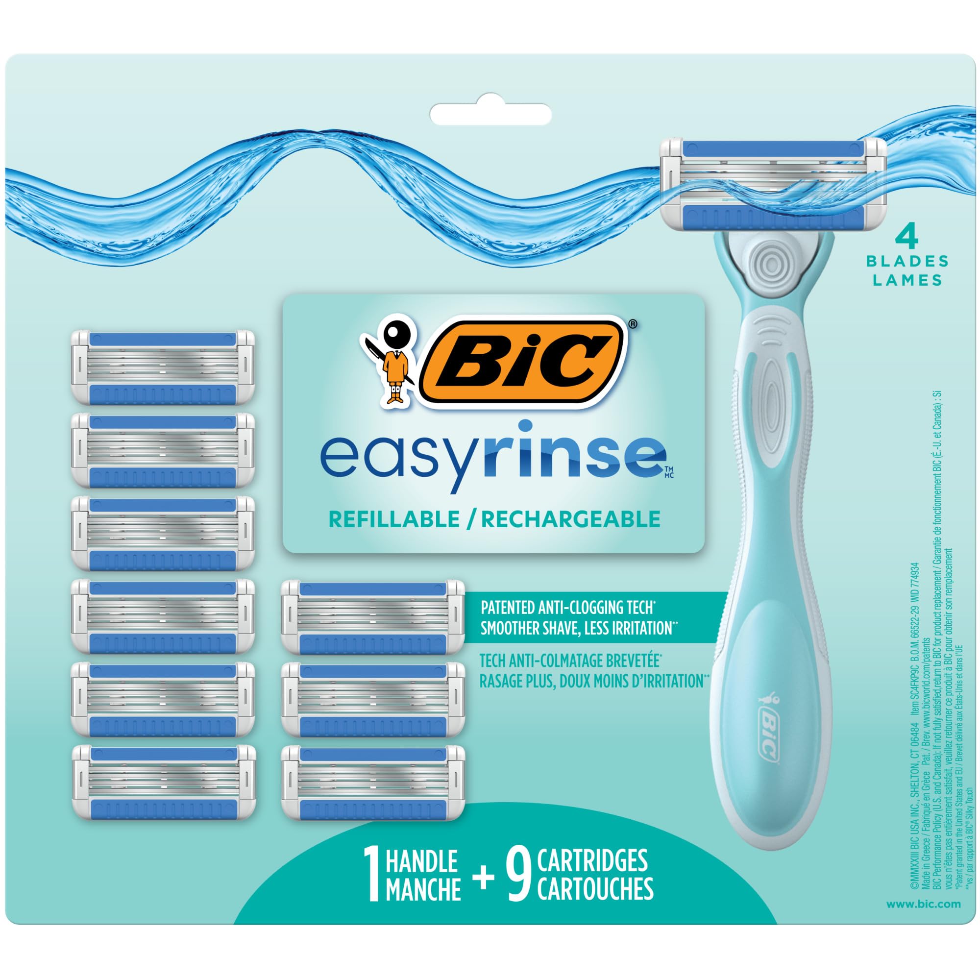 Foto 2 pulgar | Kit De Maquinillas De Afeitar Bic Easyrinse Para Mujer Con 1 Mango Y 9 Cartuchos - Venta Internacional.