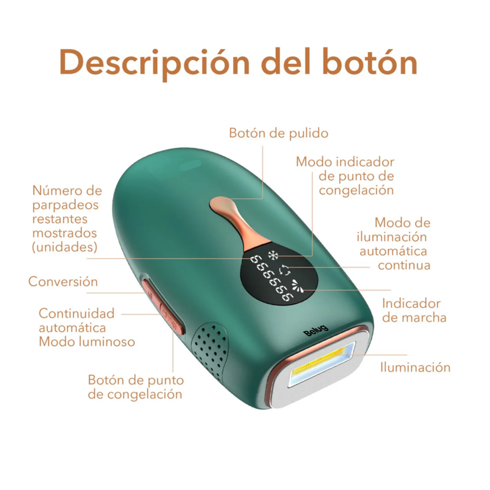 Foto 4 pulgar | Depiladora Láser Corporal Modo Frio Color Verde Fuerte 127v, Belug