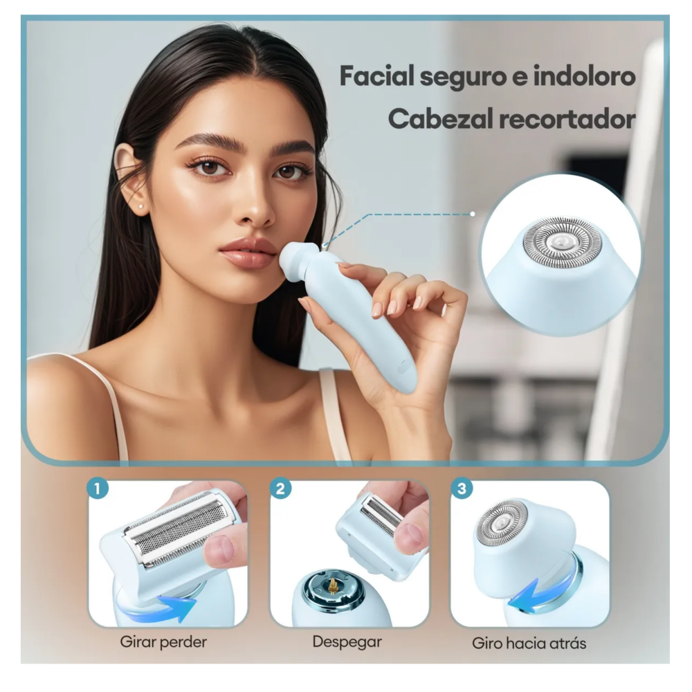 Foto 5 pulgar | Depiladora Eléctrica Afeitadora Rasuradora Mujer Portátil Belug, Blanco Lineas Azul