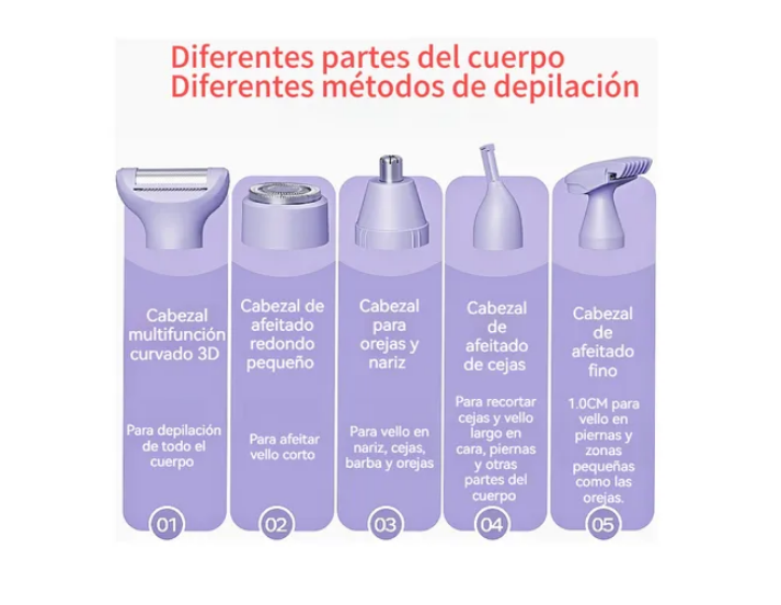 Foto 3 pulgar | Depiladora Eléctrica Para Mujer 5 En 1 Rasuradora Recargable