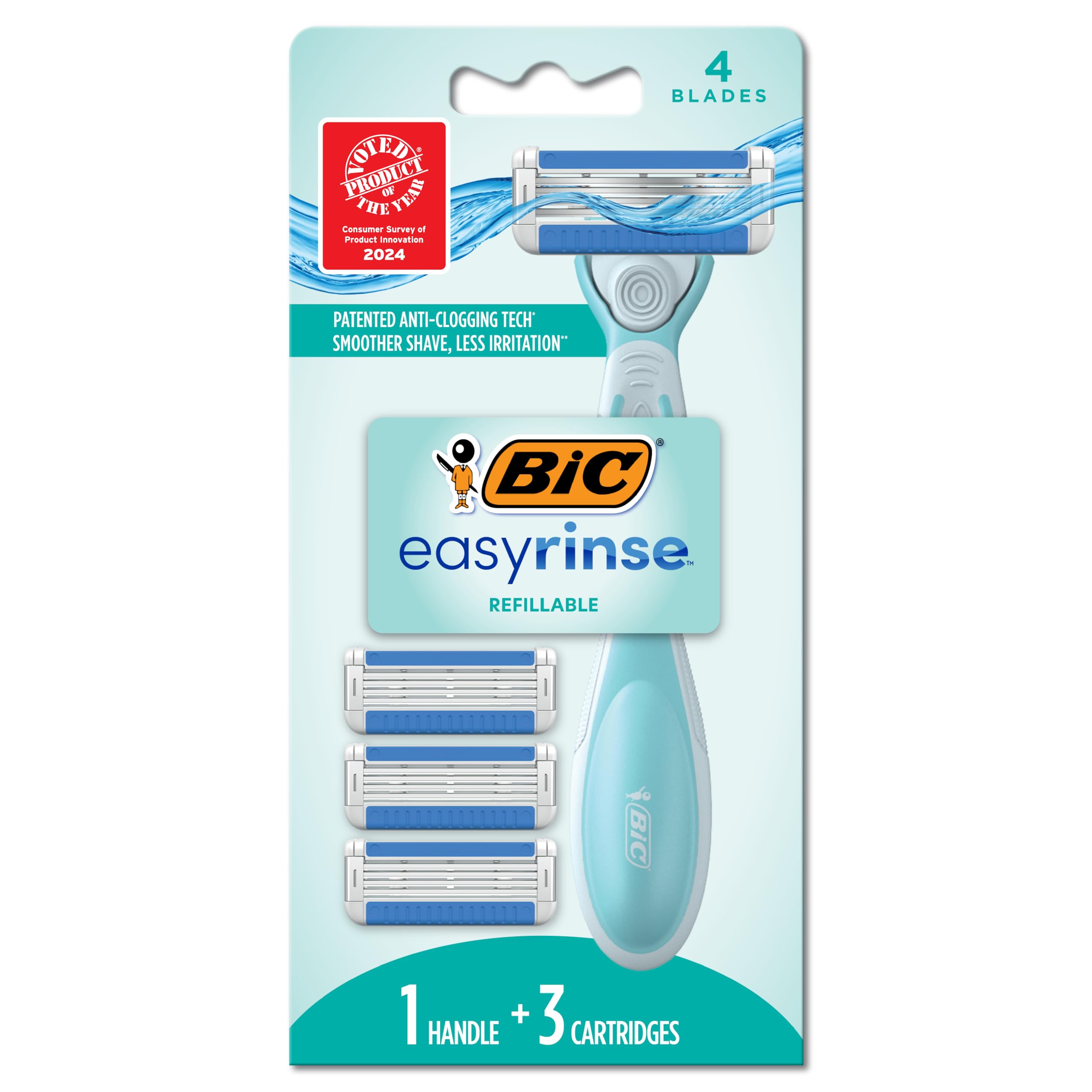 Maquinilla De Afeitar Bic Easyrinse, Antiobstrucción, Para Mujer, Con 4 Cuchillas - Venta Internacional.