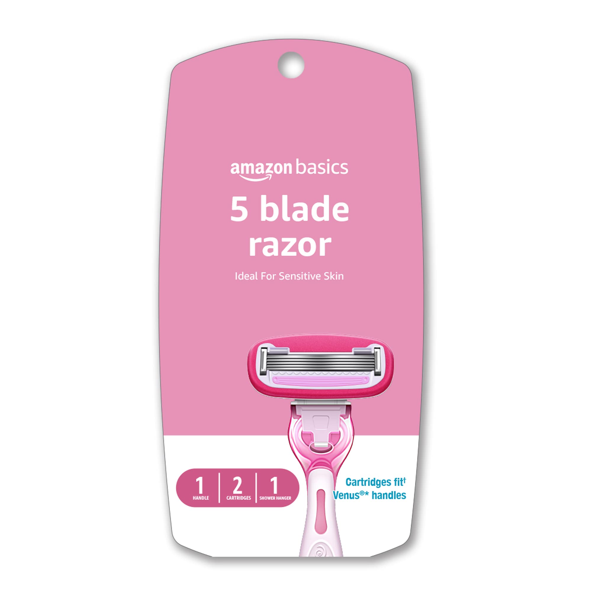 Razor Amazon Basics De 5 Cuchillas Aptas Para Mujer, 1 Mango Y 2 Cartuchos - Venta Internacional.