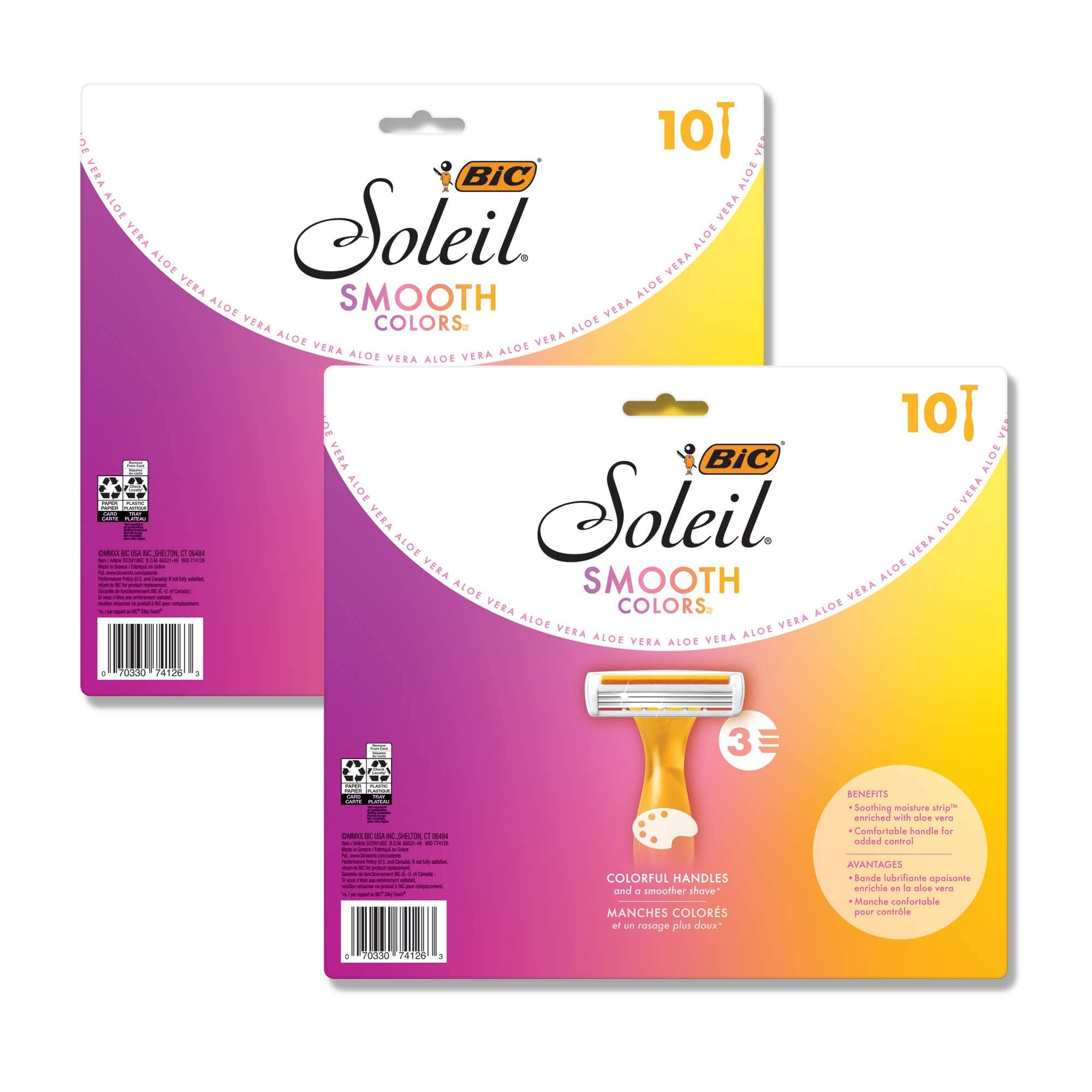 Maquinillas De Afeitar Desechables Bic Soleil Smooth Colors Para Mujer, 20 Unidades - Venta Internacional.