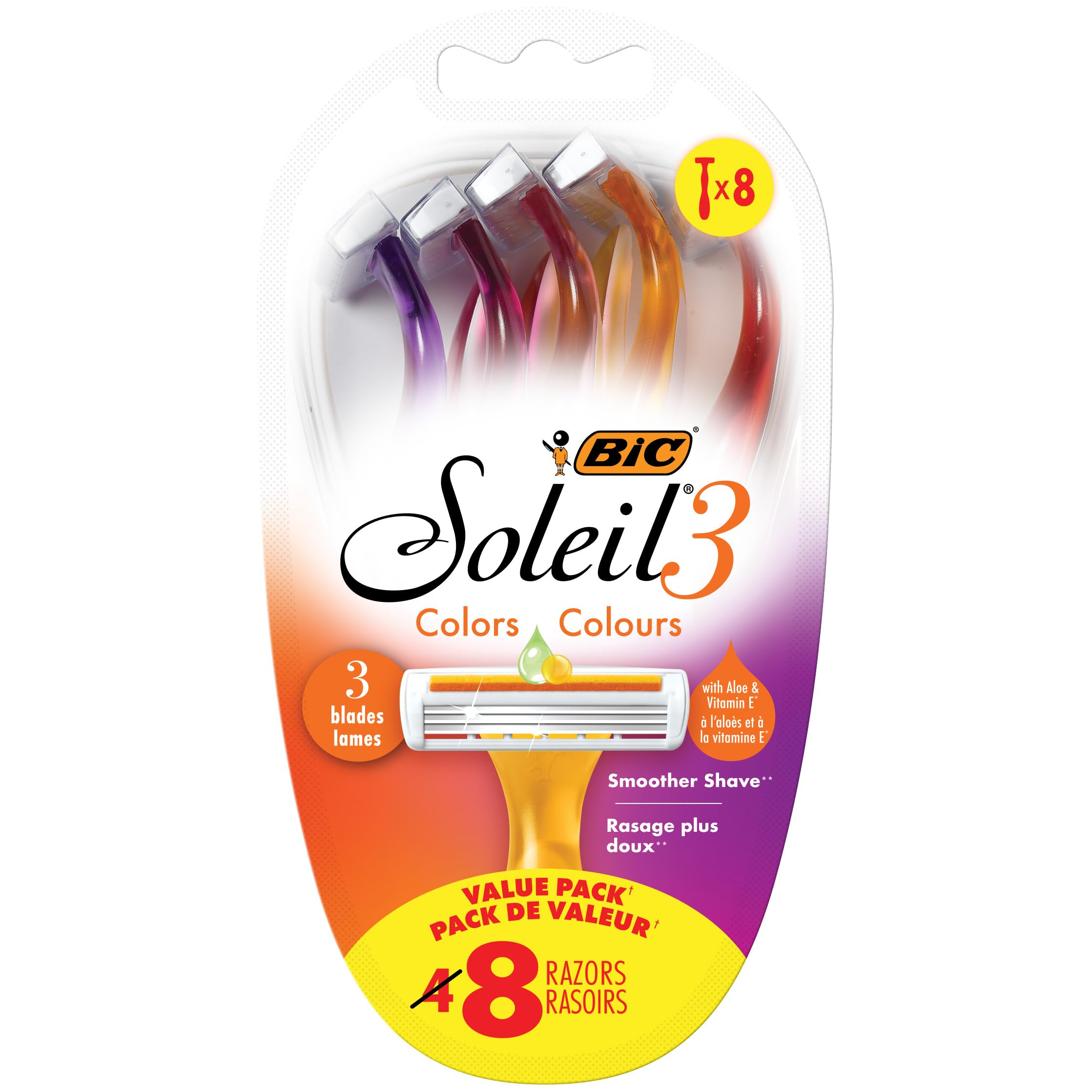 Maquinillas De Afeitar Desechables Bic Soleil Smooth Colors Para Mujer, 8 Piezas - Venta Internacional.
