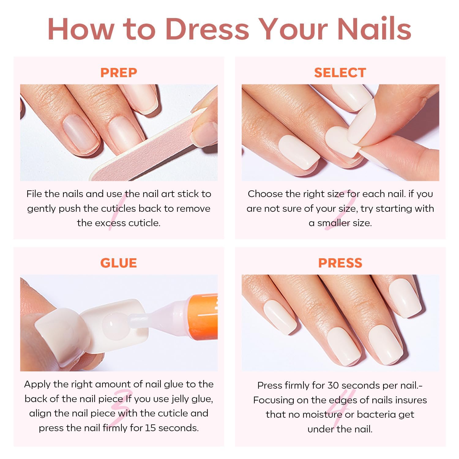Foto 3 | Press On Nails, Modelo Ones, Cortos, Ovalados, Color Blanco Crema, 32 Unidades - Venta Internacional.