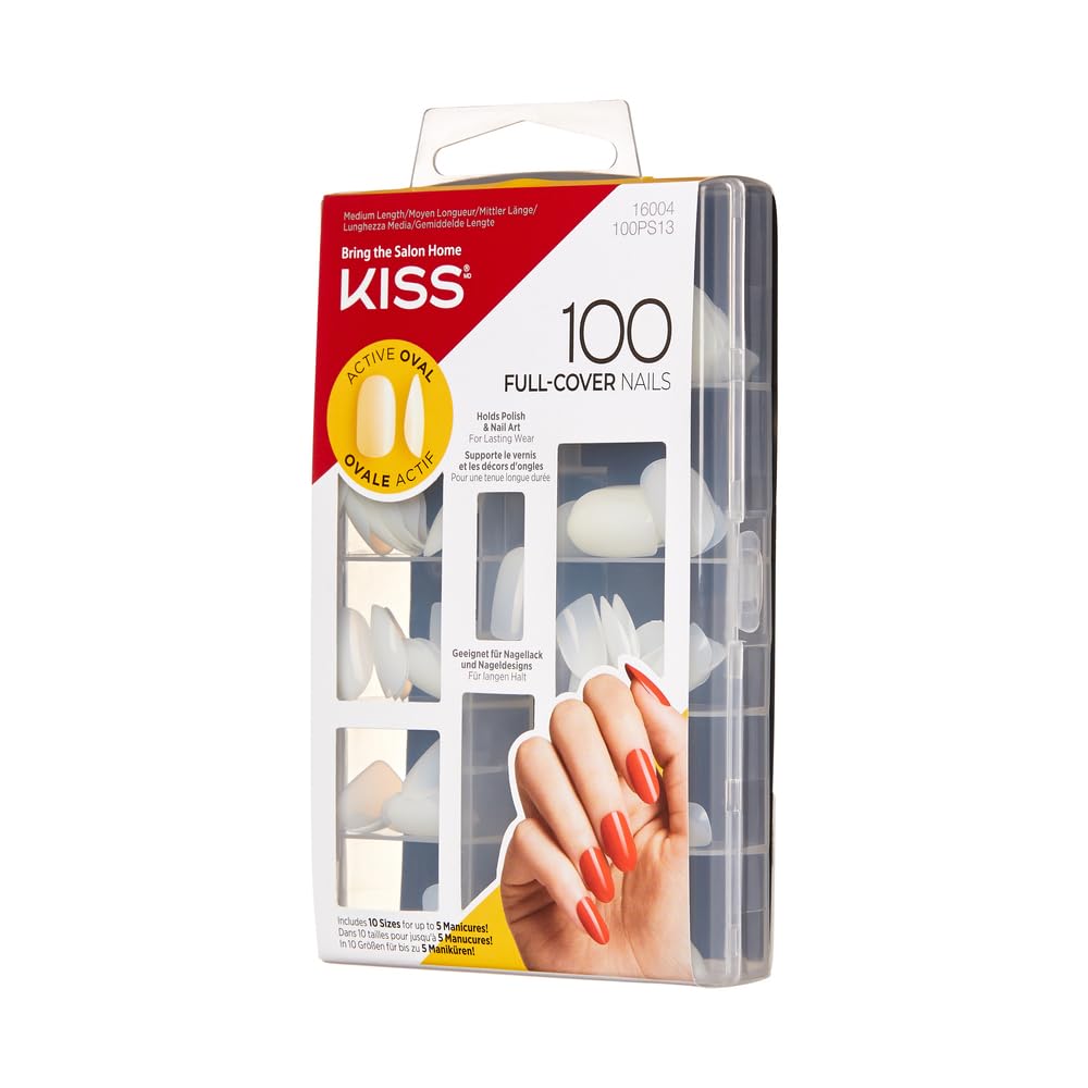 Foto 2 | Nails Kiss 100, Tapa Completa, A Presión Con Pegamento Para Uñas «active Oval» - Venta Internacional.