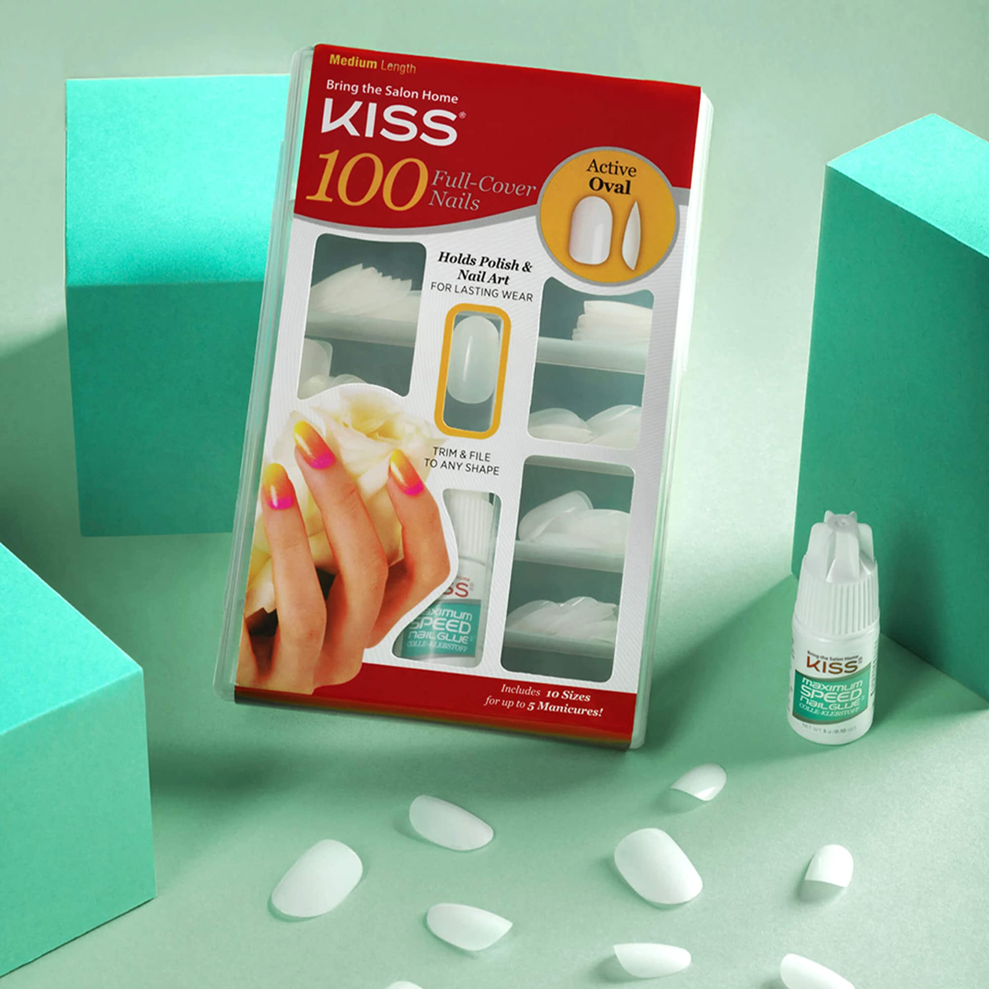 Foto 5 pulgar | Nails Kiss 100, Tapa Completa, A Presión Con Pegamento Para Uñas «active Oval» - Venta Internacional.