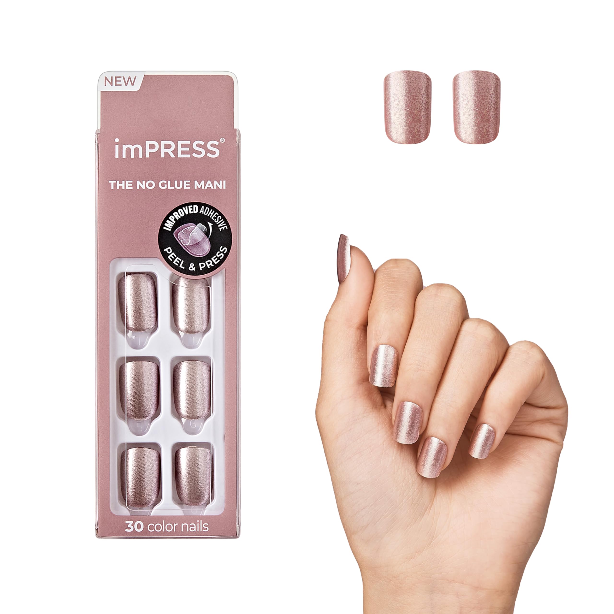 Foto 1 | Press On Nails Impress, Rosa Champán, Forma Ovalada Corta - Venta Internacional.