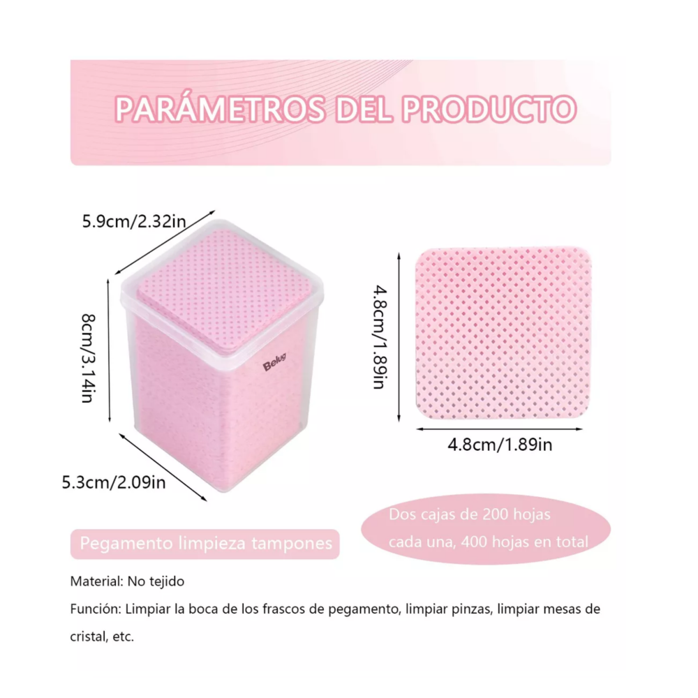Foto 3 pulgar | Toallitas Libre De Pelusa Para Uñas Limpiar Pinza 400 Pzs Rosa Belug