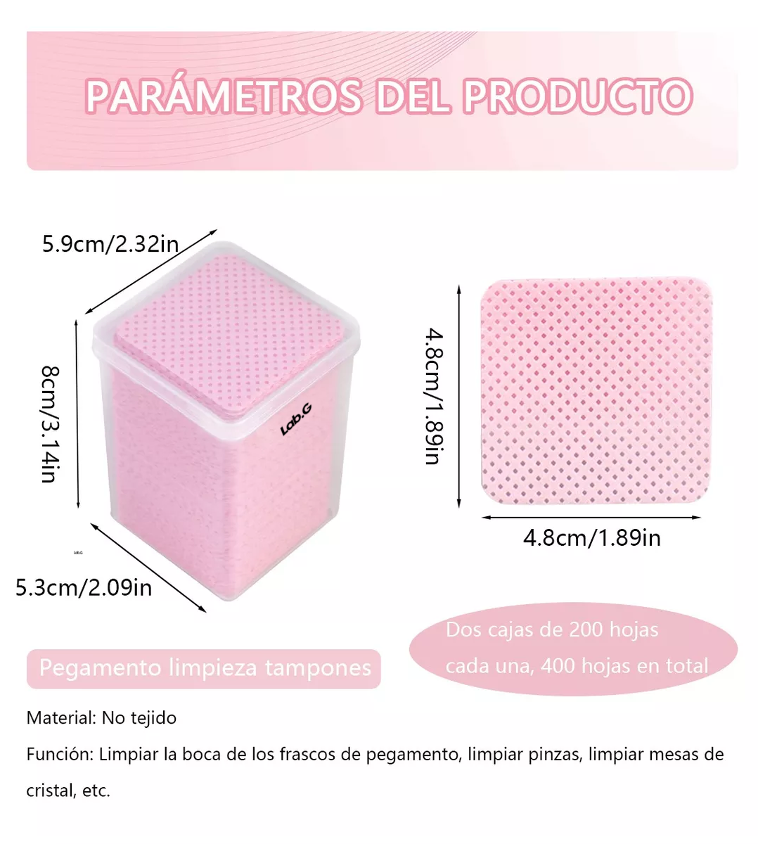 Foto 3 | Toallitas Libre De Pelusa Para Uñas Limpiar Pinza 400 Pzs Rosa