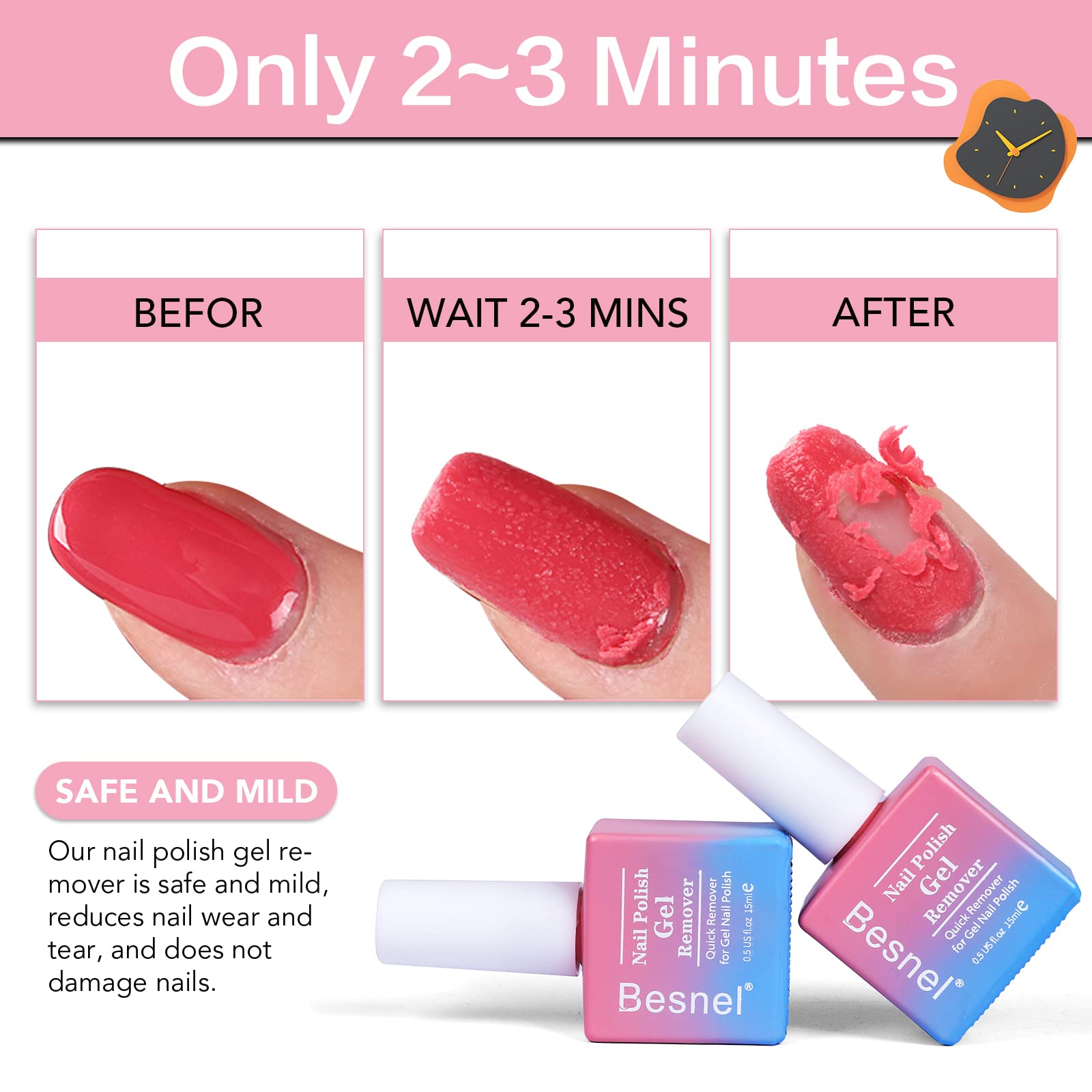 Foto 3 pulgar | Removedor de Esmalte de Uñas en Gel Besnel 3 Piezas de 15 ml C/U con Accesorios - Venta Internacional