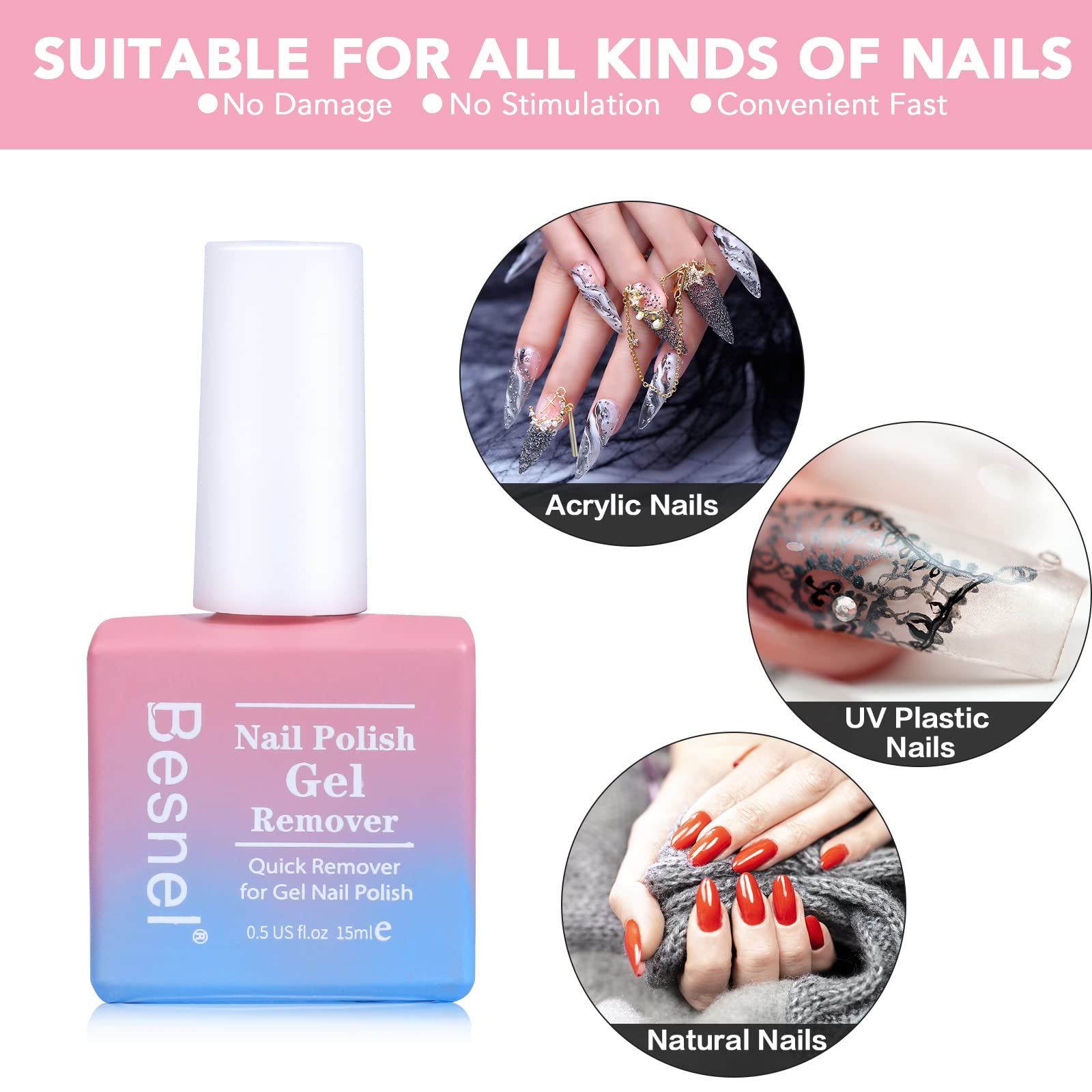 Foto 4 pulgar | Removedor de Esmalte de Uñas en Gel Besnel 3 Piezas de 15 ml C/U con Accesorios - Venta Internacional