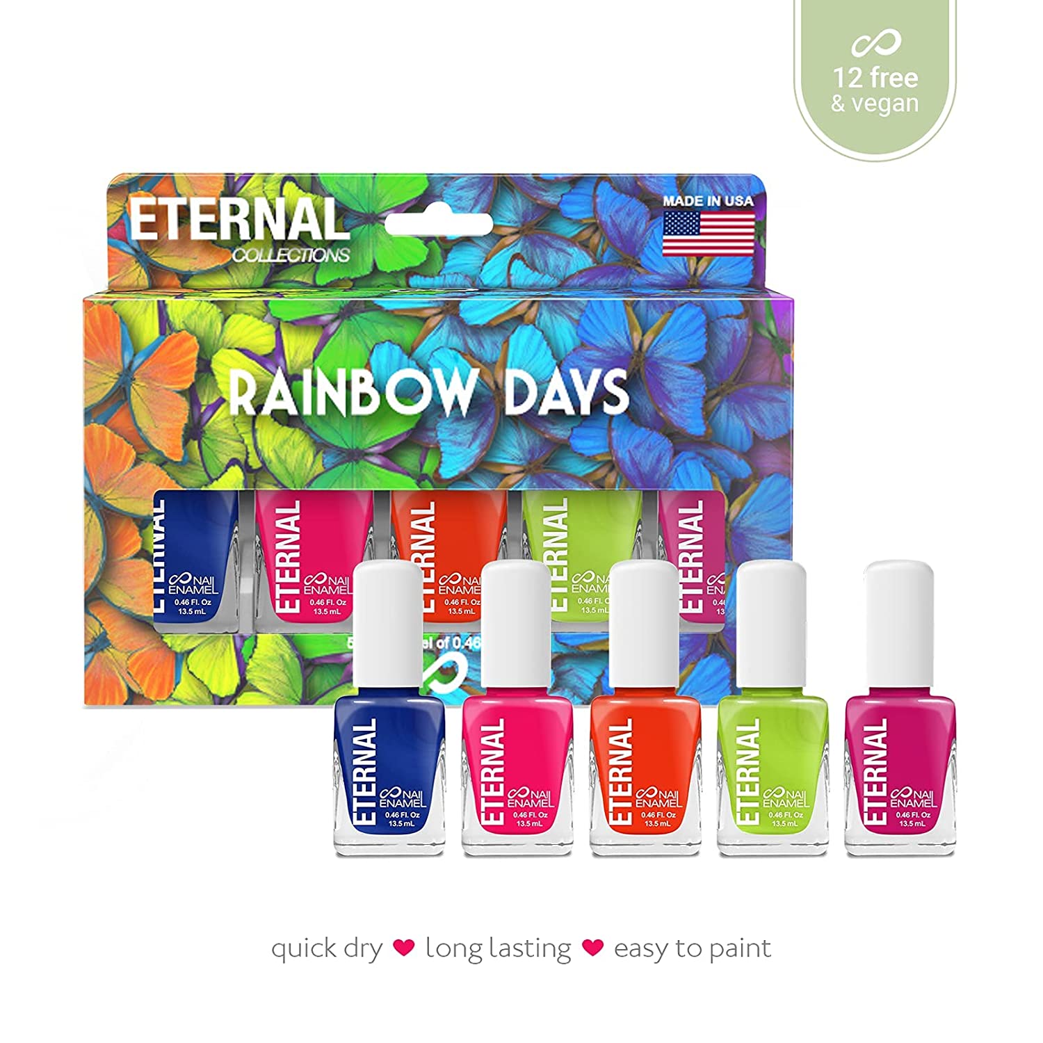 Foto 4 pulgar | Juego de 5 Esmaltes para Uñas Eternal Cosmetics Rainbow Days Multicolor