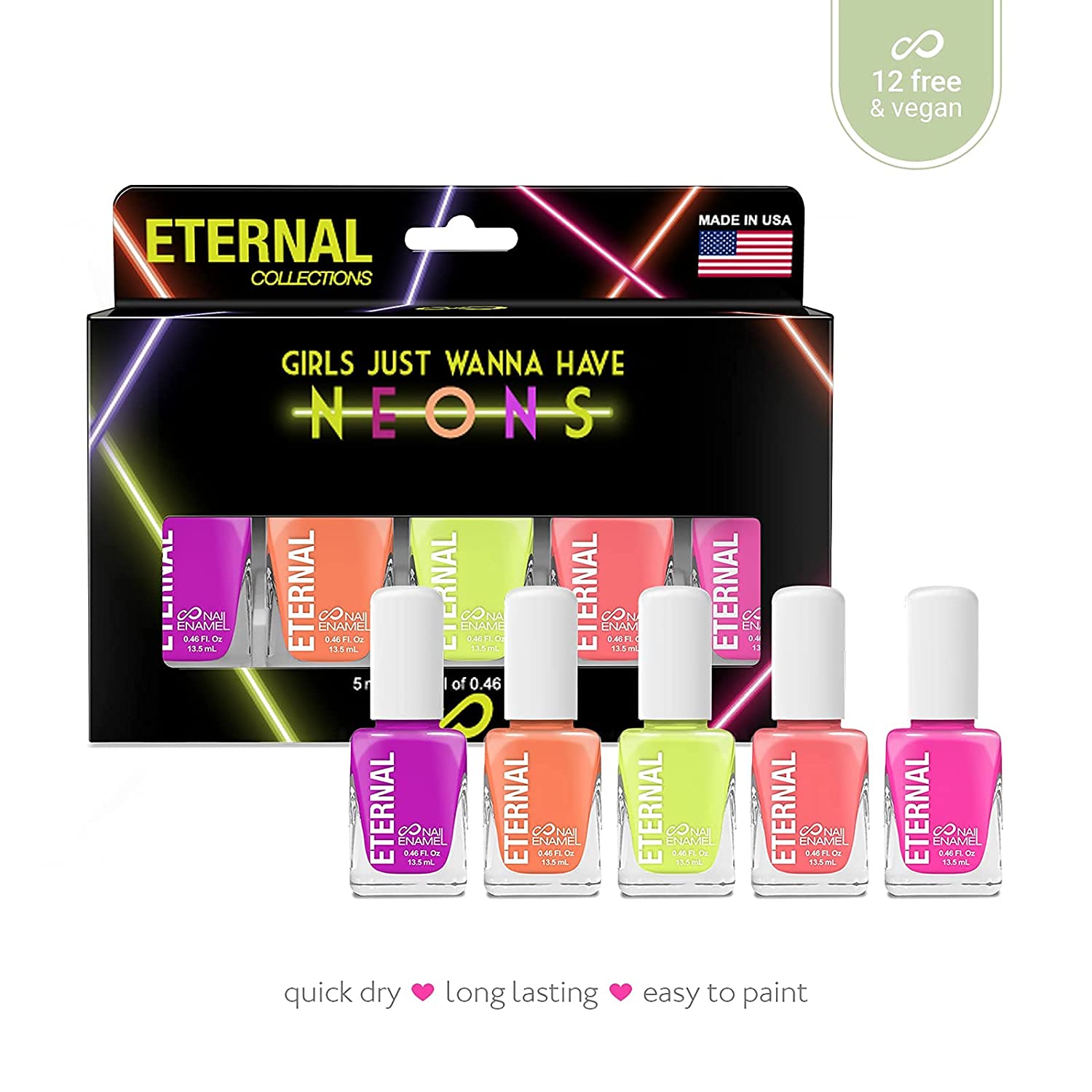 Foto 4 pulgar | Juego de 5 Esmaltes para Uñas Eternal Cosmetics Neon Multicolor