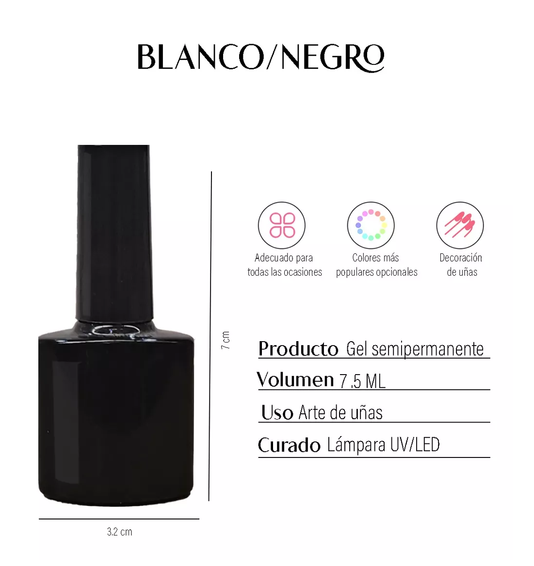 Foto 5 | Kit Gel Esmalte Semipermanente 7.5 ML Blanco y Negro