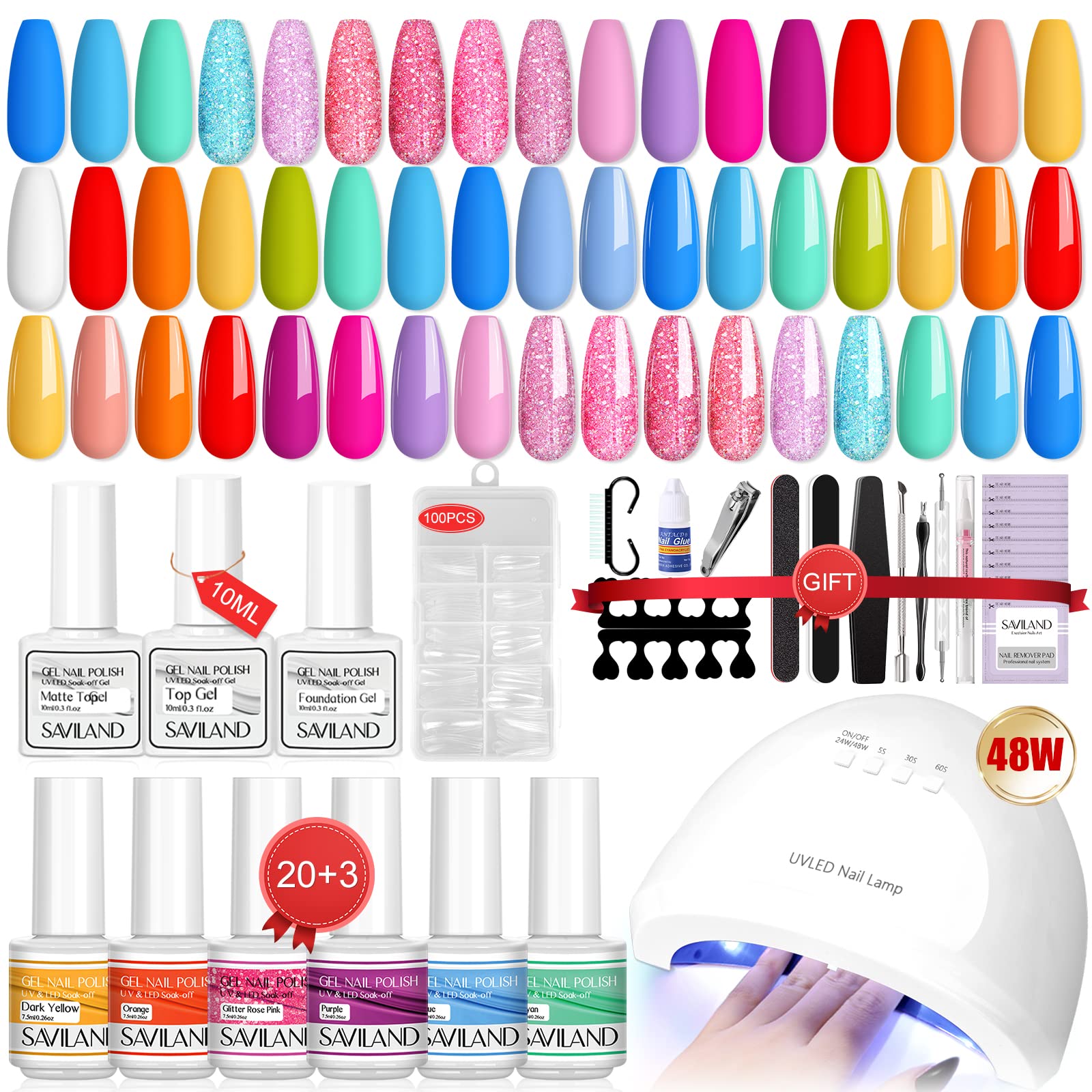 Kit De Esmaltes De Uñas Saviland Gel, 20 Colores Modernos Con Lámpara Uv De 48 W - Venta Internacional.