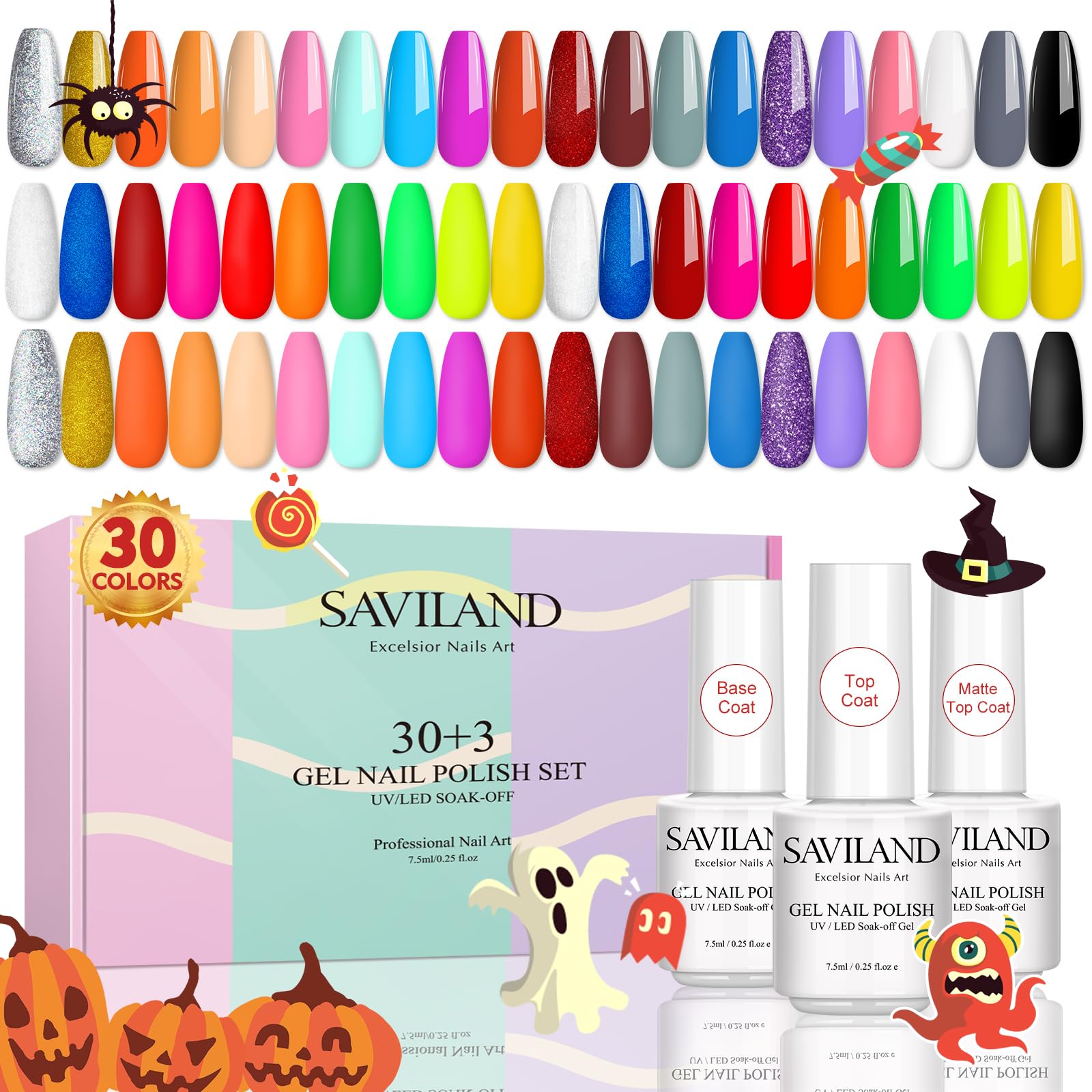 Kit De Esmaltes De Uñas En Gel Saviland 30 Colores Neon Soak Off, 33 Unidades - Venta Internacional.