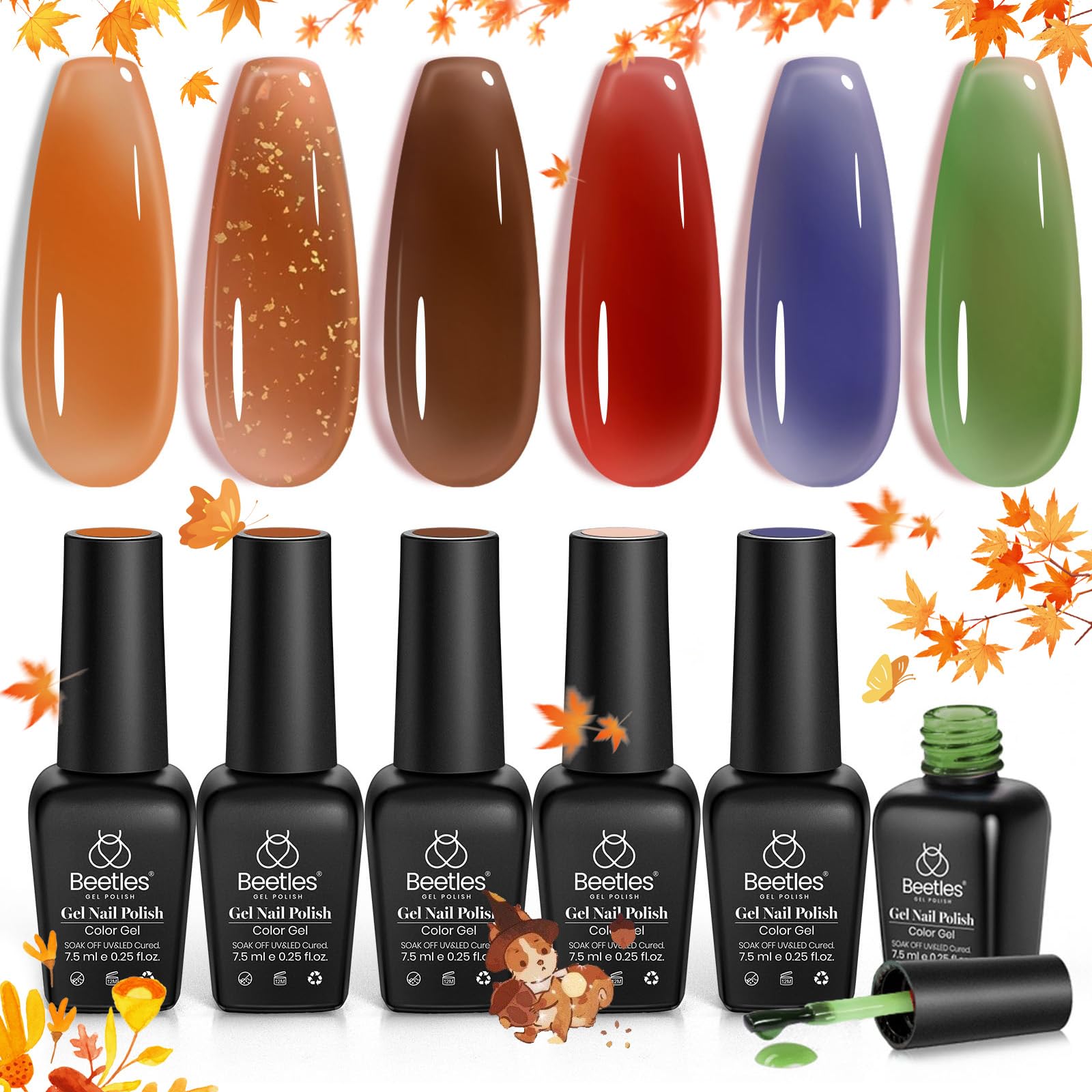 Set De Esmaltes De Uñas En Gel Beetles Fall Jelly, 6 Colores, 7,5 Ml - Venta Internacional.