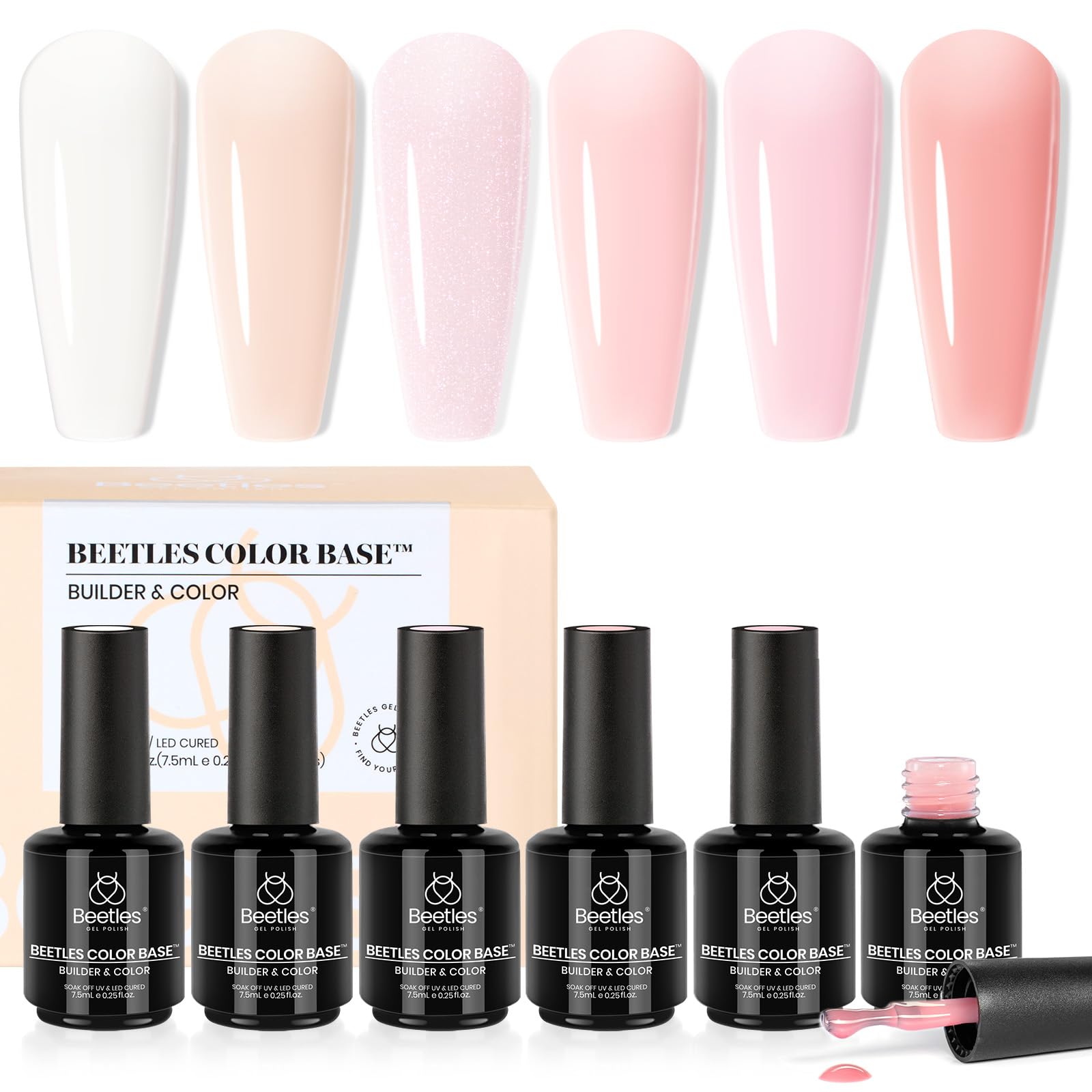 Set De Esmaltes De Uñas En Gel Beetles Color Base, 6 Colores, Rosa Nude - Venta Internacional.