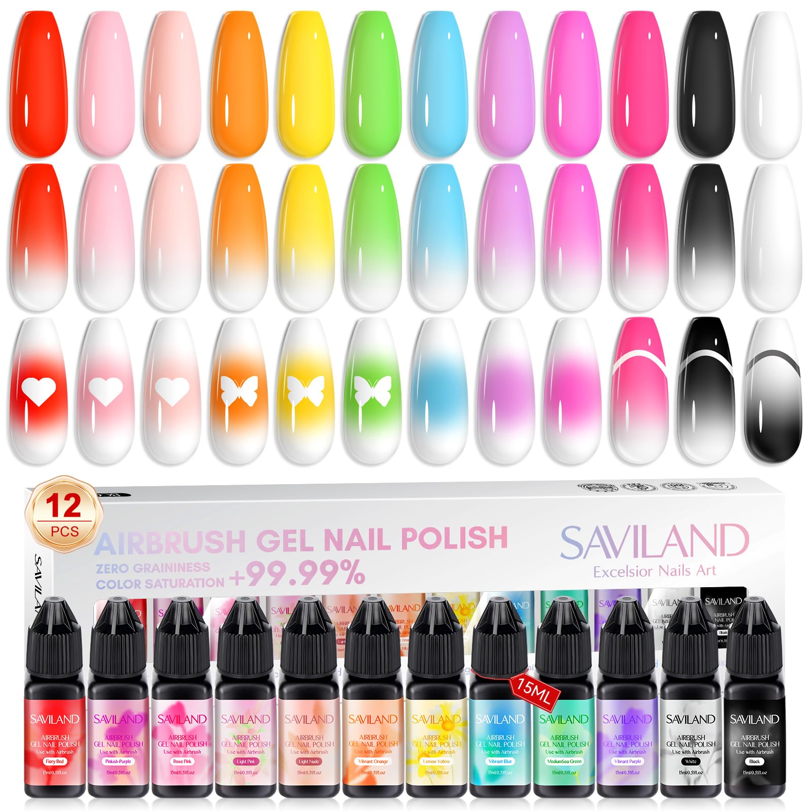 Foto 2 pulgar | Set De Esmaltes De Uñas En Gel Saviland Airbrush, 12 Colores Con Spray - Venta Internacional.