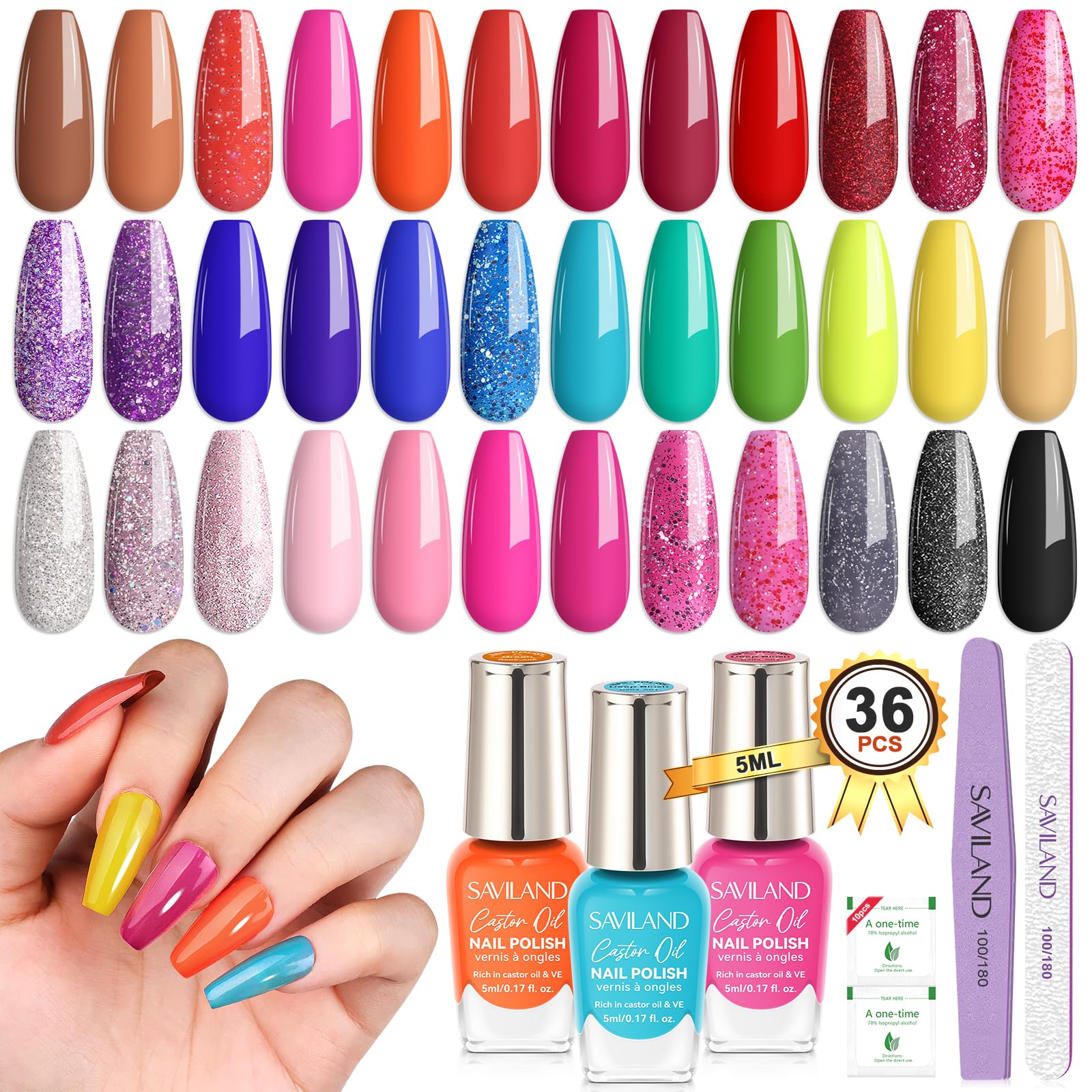 Set De Esmaltes De Uñas Saviland Fingernail Air-dry 36 Piezas Rainbow - Venta Internacional.