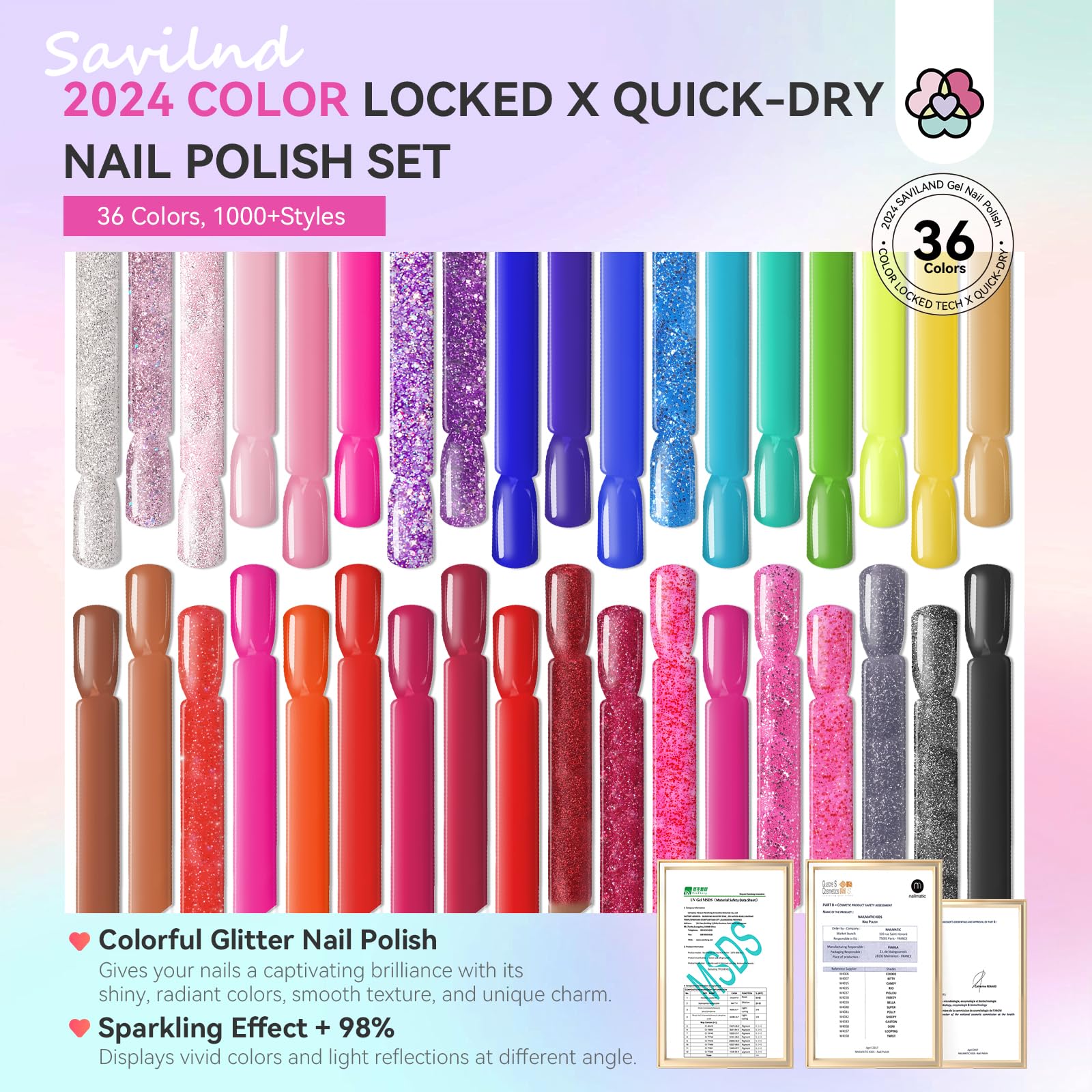 Foto 3 pulgar | Set De Esmaltes De Uñas Saviland Fingernail Air-dry 36 Piezas Rainbow - Venta Internacional.