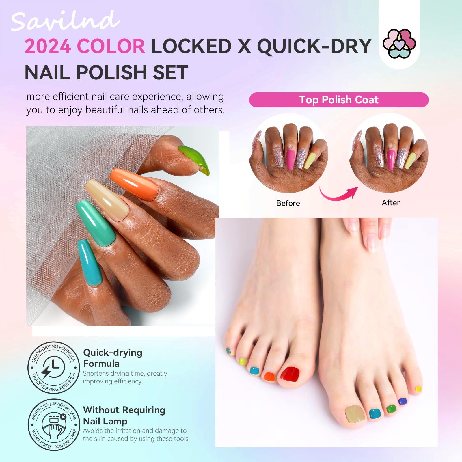 Foto 4 | Set De Esmaltes De Uñas Saviland Fingernail Air-dry 36 Piezas Rainbow - Venta Internacional.