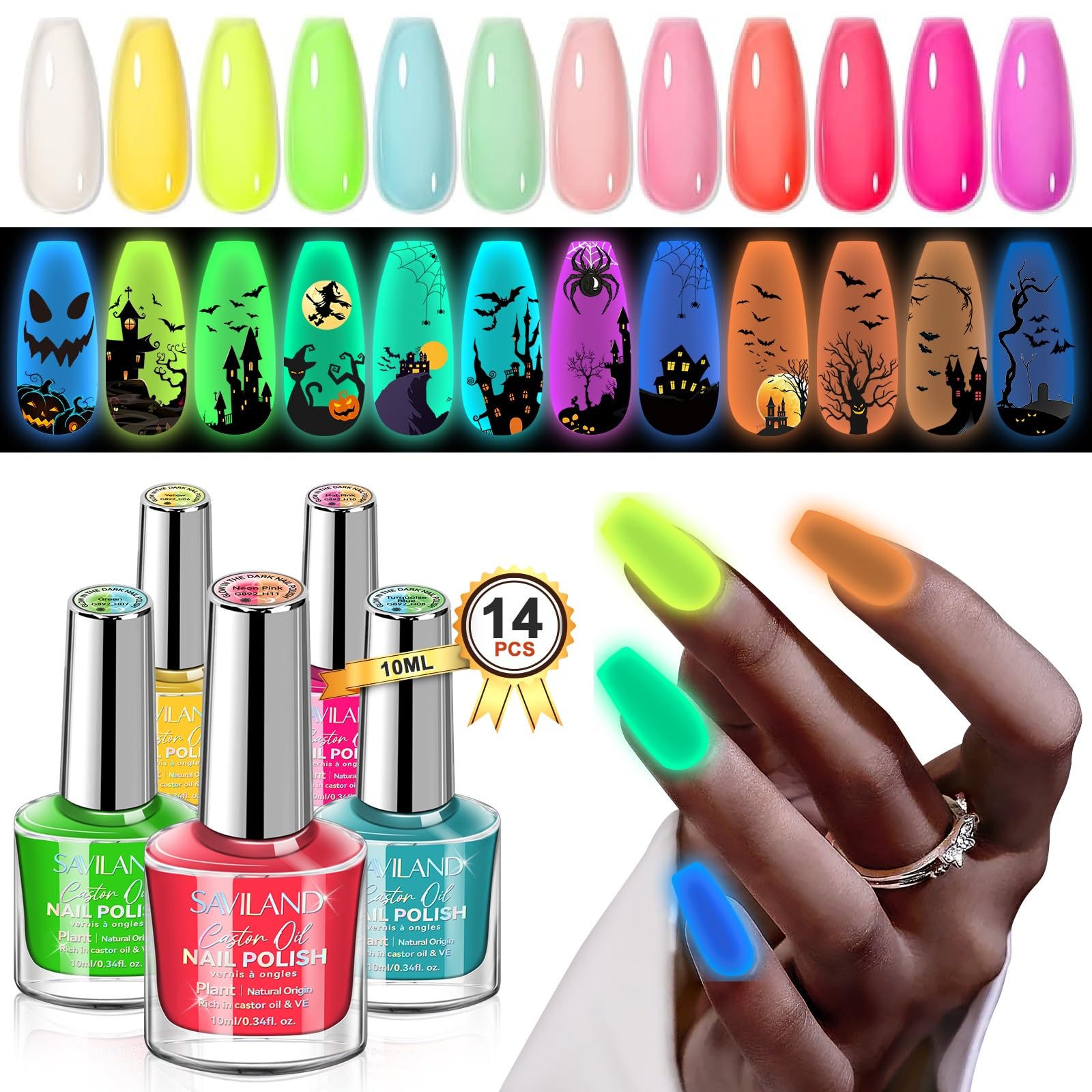 Set De Esmaltes De Uñas Saviland Glows In The Dark, 12 Colores, Vegano - Venta Internacional.