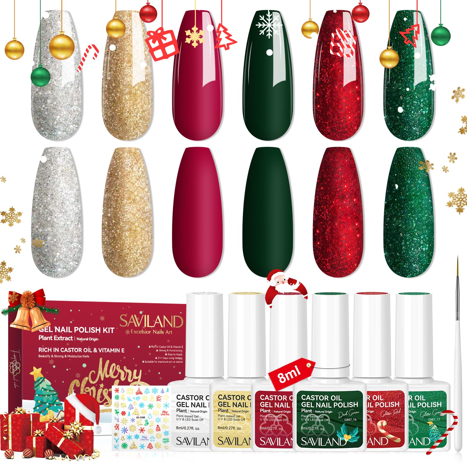 Kit De Esmaltes De Uñas En Gel Saviland Christmas 6 Colores, 8 Ml Con Adhesivo - Venta Internacional.