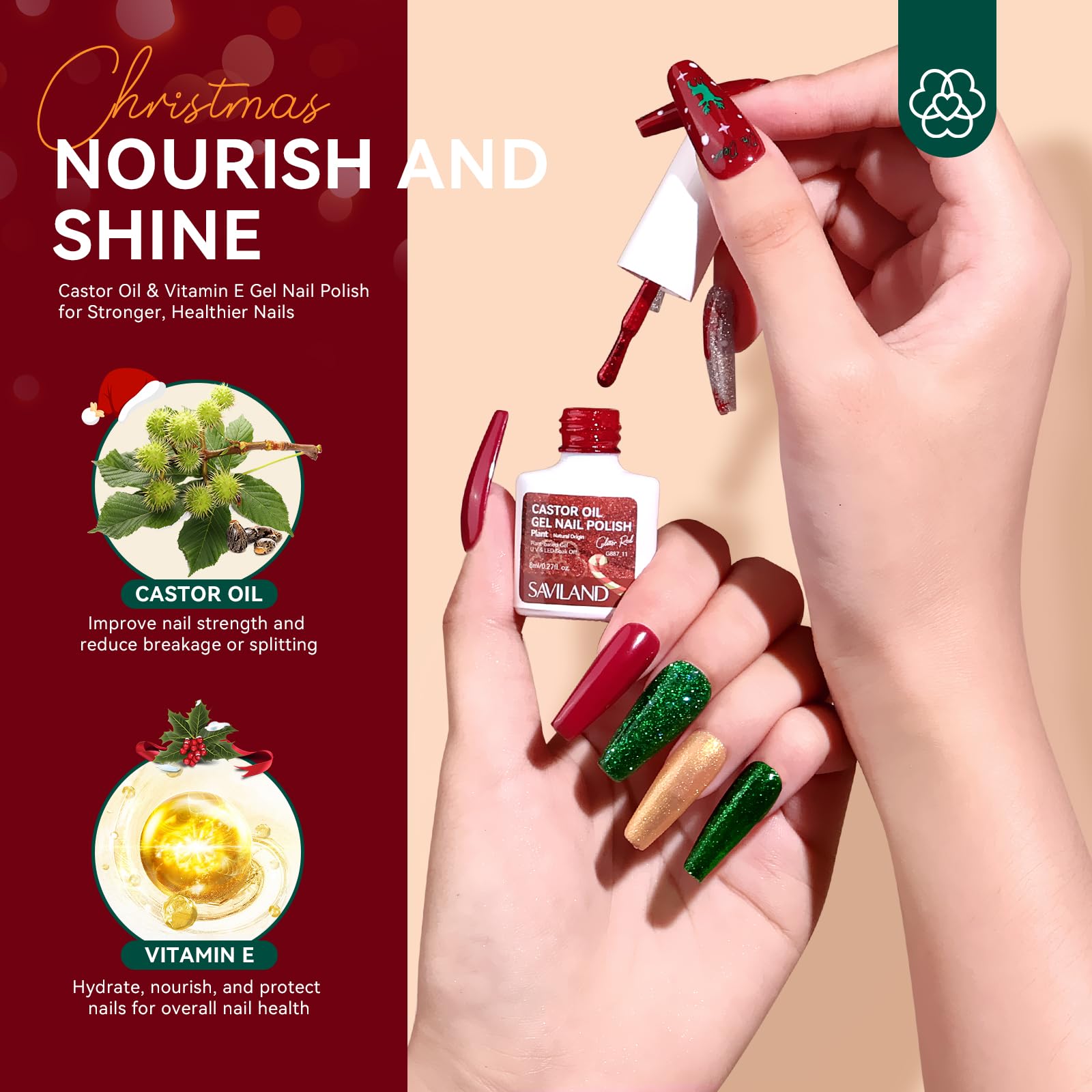 Foto 4 pulgar | Kit De Esmaltes De Uñas En Gel Saviland Christmas 6 Colores, 8 Ml Con Adhesivo - Venta Internacional.
