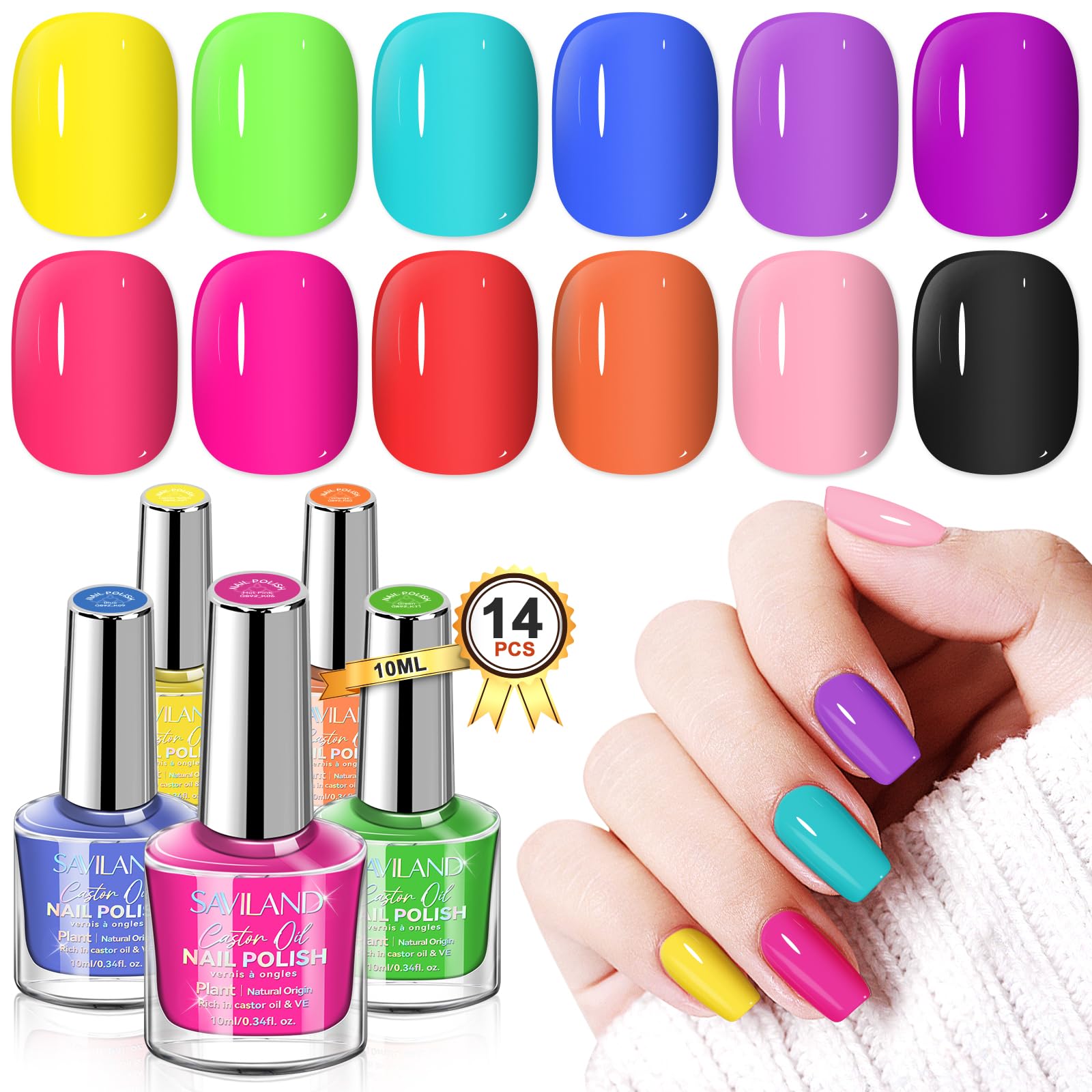 Set de Esmaltes De Uñas Saviland Quick Dry 12 Verde Neón 10 Ml Regular - Venta Internacional