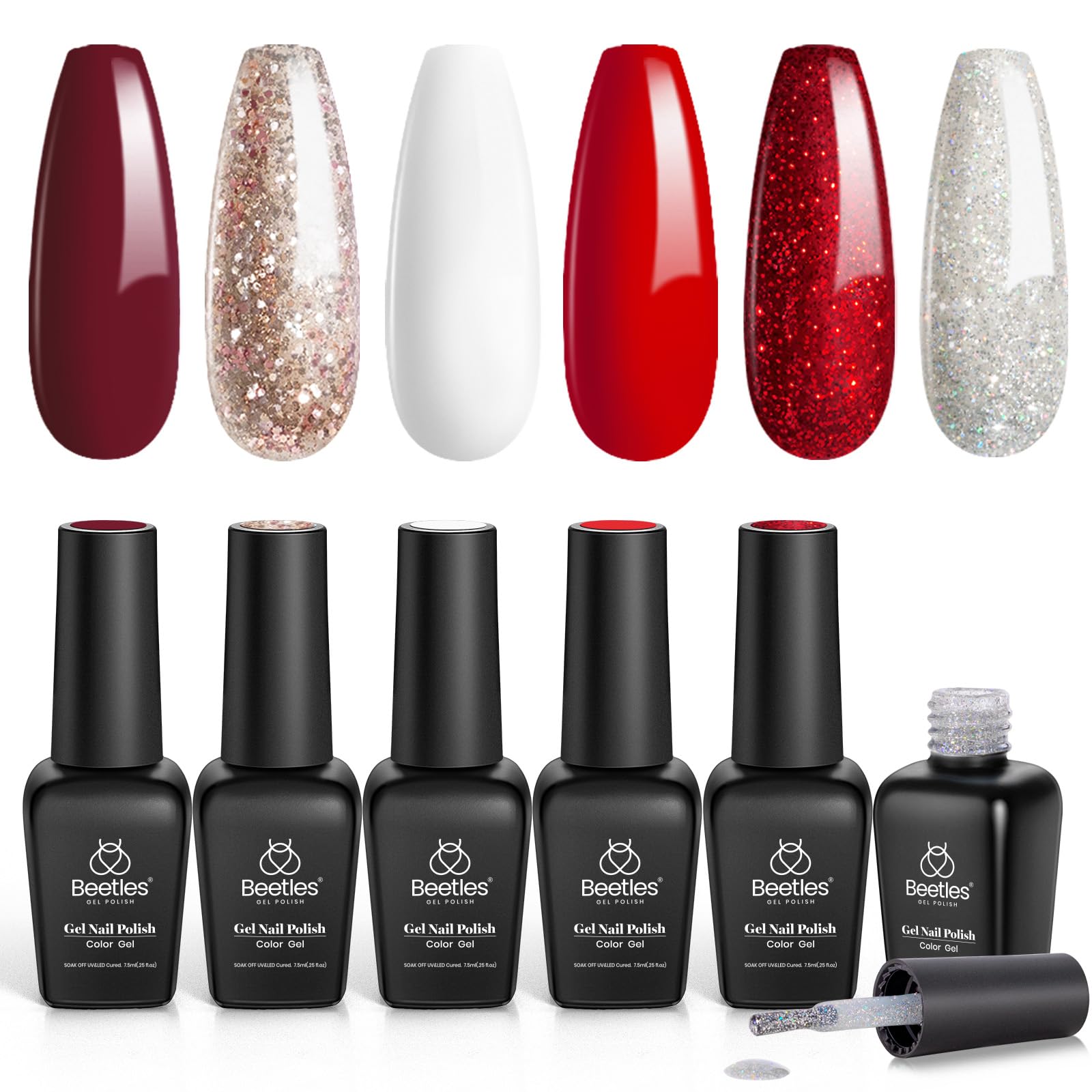 Esmalte De Uñas Beetles Gel Red Glitter Burgundy 7,5 Ml X6 - Venta Internacional.