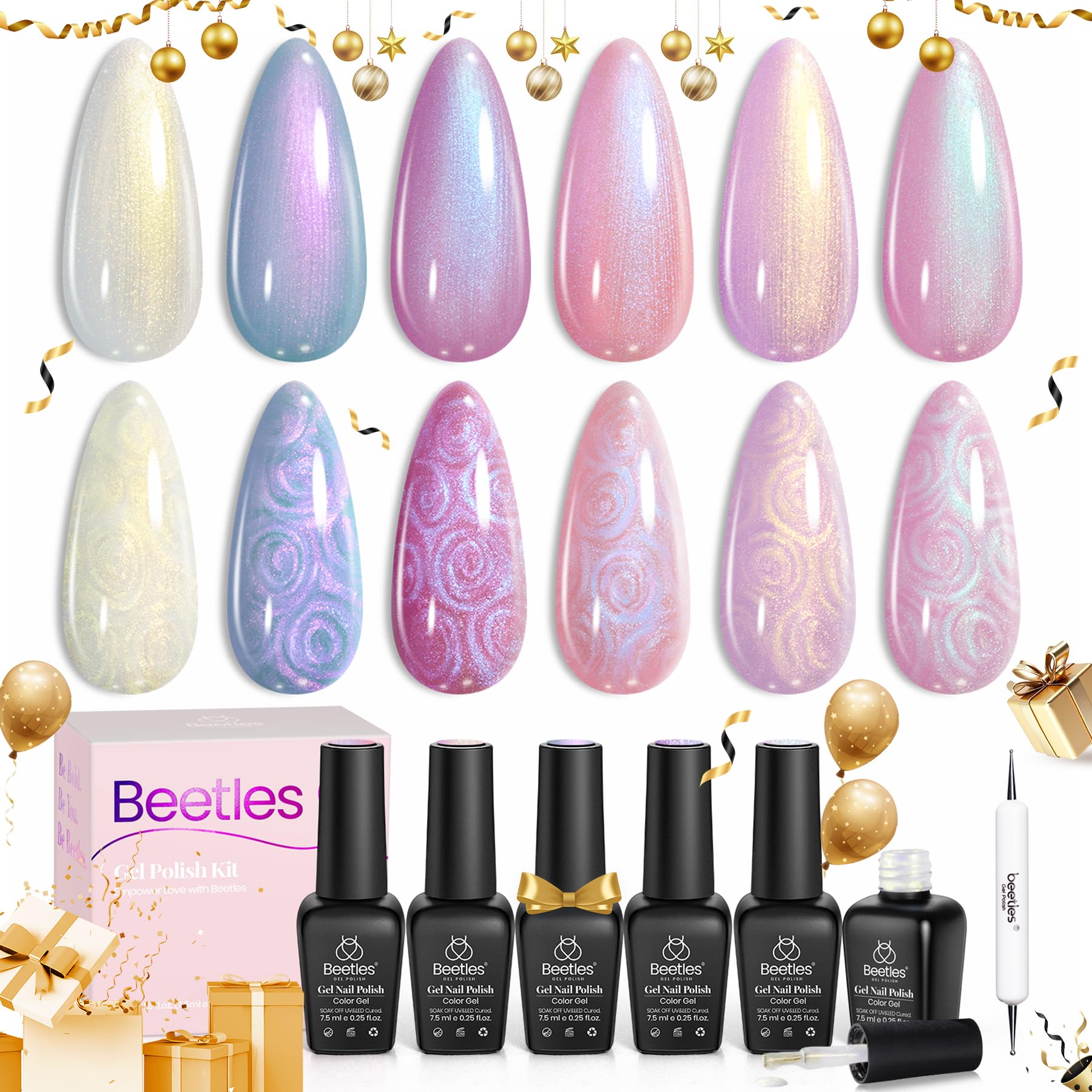 Esmalte De Uñas En Gel Beetles Pearl, 6 Colores Brillantes, 7,5 Ml, Diseño De Sirena - Venta Internacional.