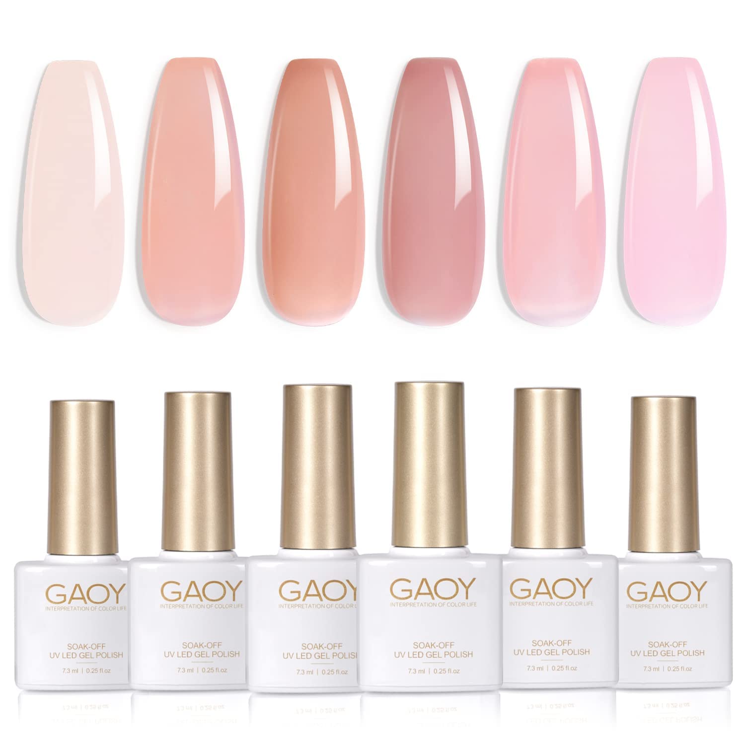 Set De Esmaltes De Uñas En Gel Gaoy Jelly Nude Pink, 6 Colores, 7,3 Ml - Venta Internacional.