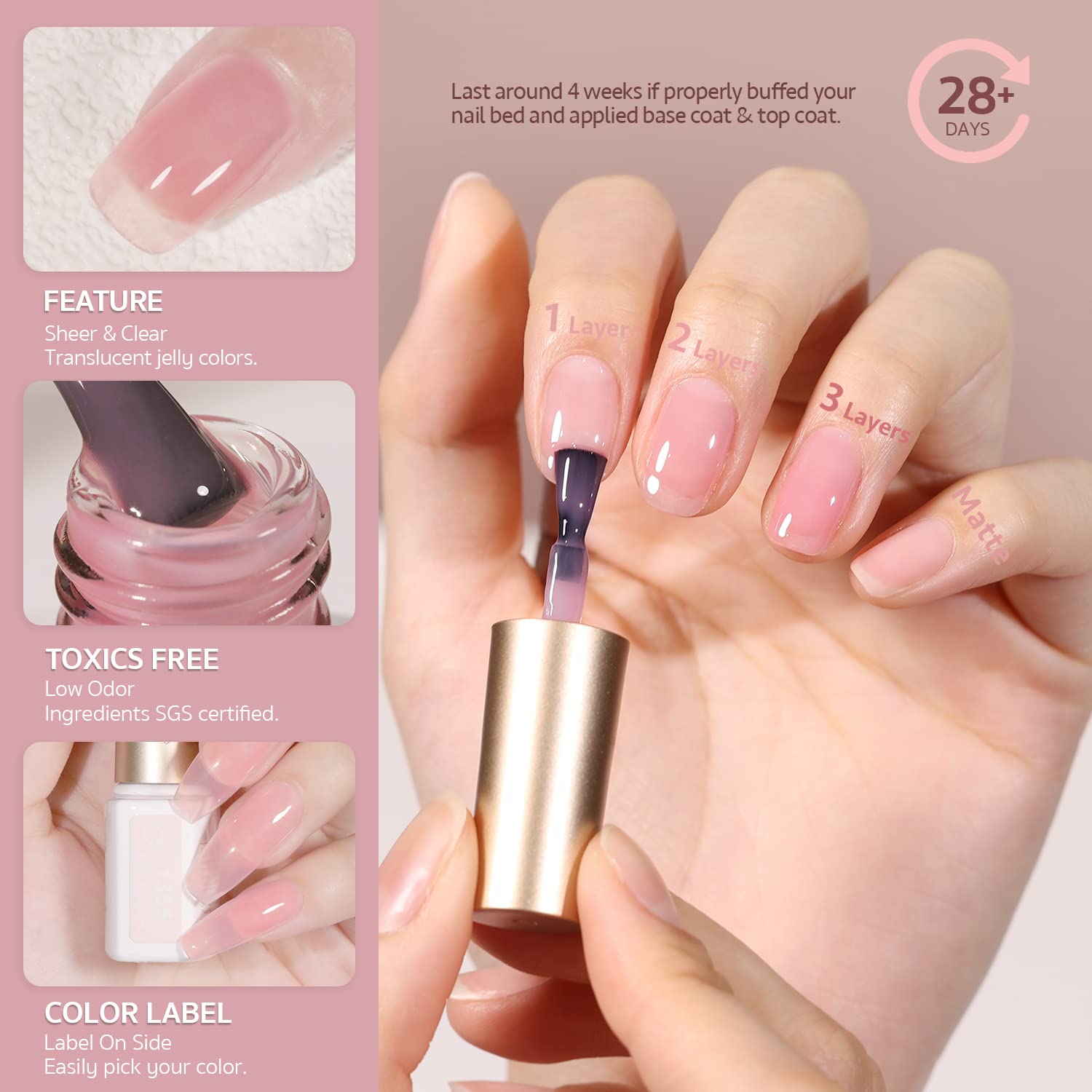 Foto 5 pulgar | Set De Esmaltes De Uñas En Gel Gaoy Jelly Nude Pink, 6 Colores, 7,3 Ml - Venta Internacional.