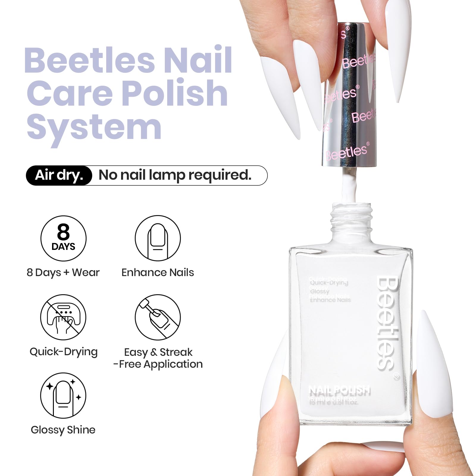 Foto 3 pulgar | Esmalte Fortalecedor De Uñas Beetles 2 En 1, 15 Ml, De Secado Rápido, Blanco - Venta Internacional.