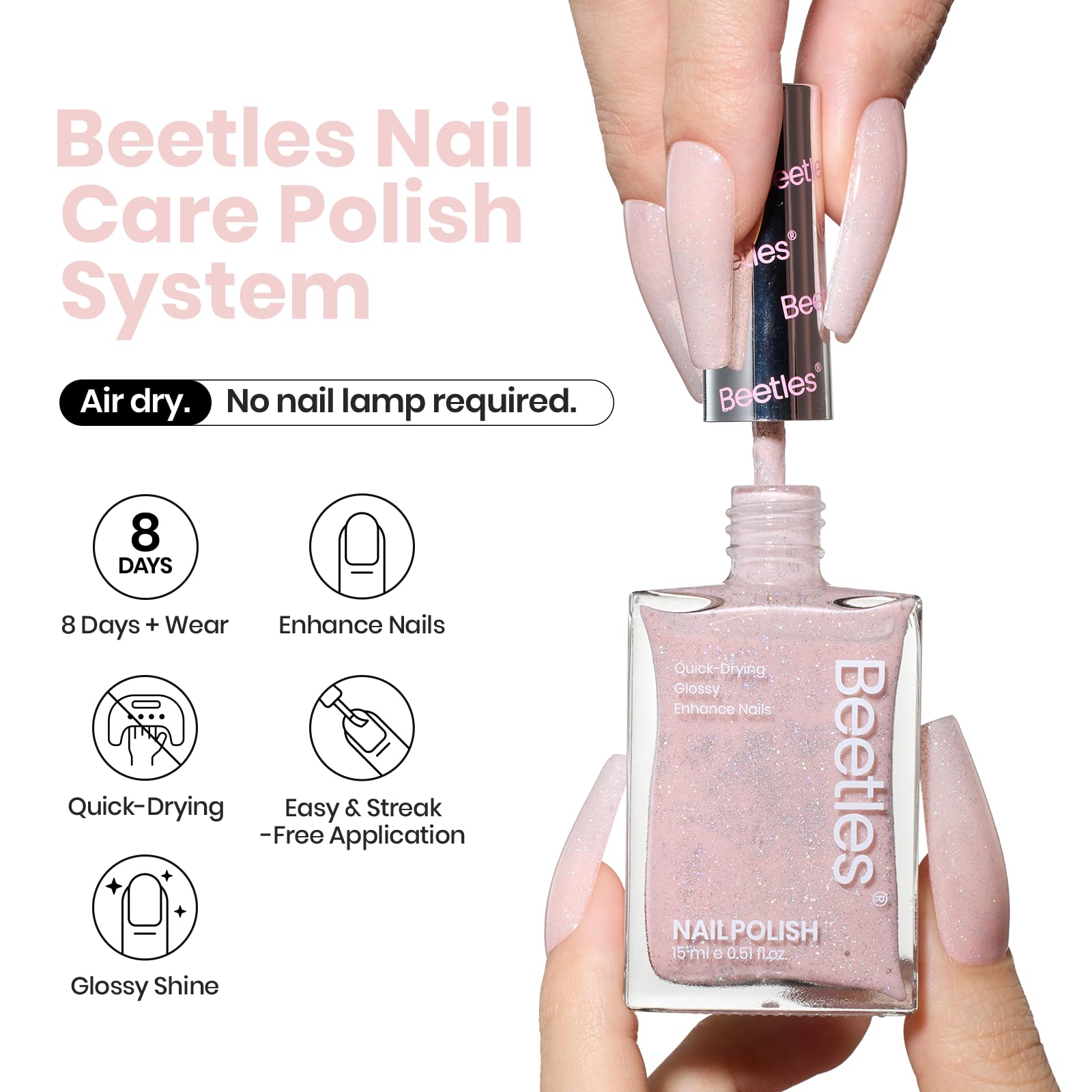 Foto 3 pulgar | Esmalte De Uñas Beetles 2 En 1, Fortalecedor De Uñas, Color Rosa Nude, 15 Ml - Venta Internacional.