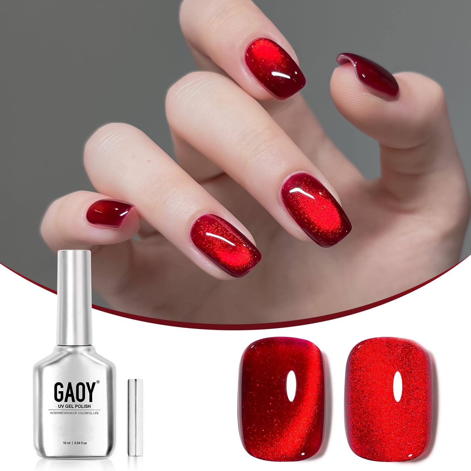 Foto 2 pulgar | Esmalte De Uñas Gaoy Red Cat Eye Gel 16 Ml Con Magnet Ruby Twilight - Venta Internacional.