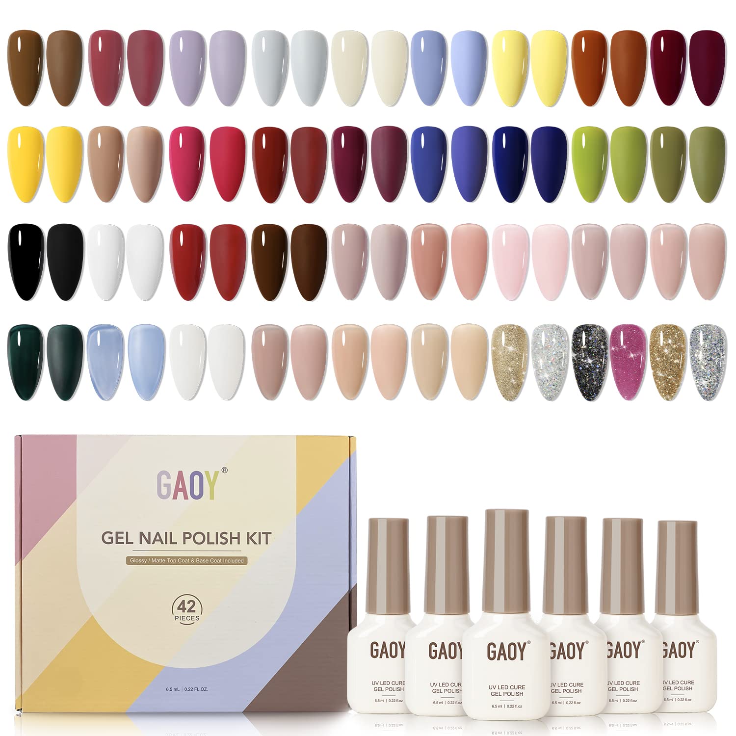 Kit De Esmaltes De Uñas En Gel Gaoy, 42 Unidades, Purpurina Negra, Marrón Y Roja - Venta Internacional.