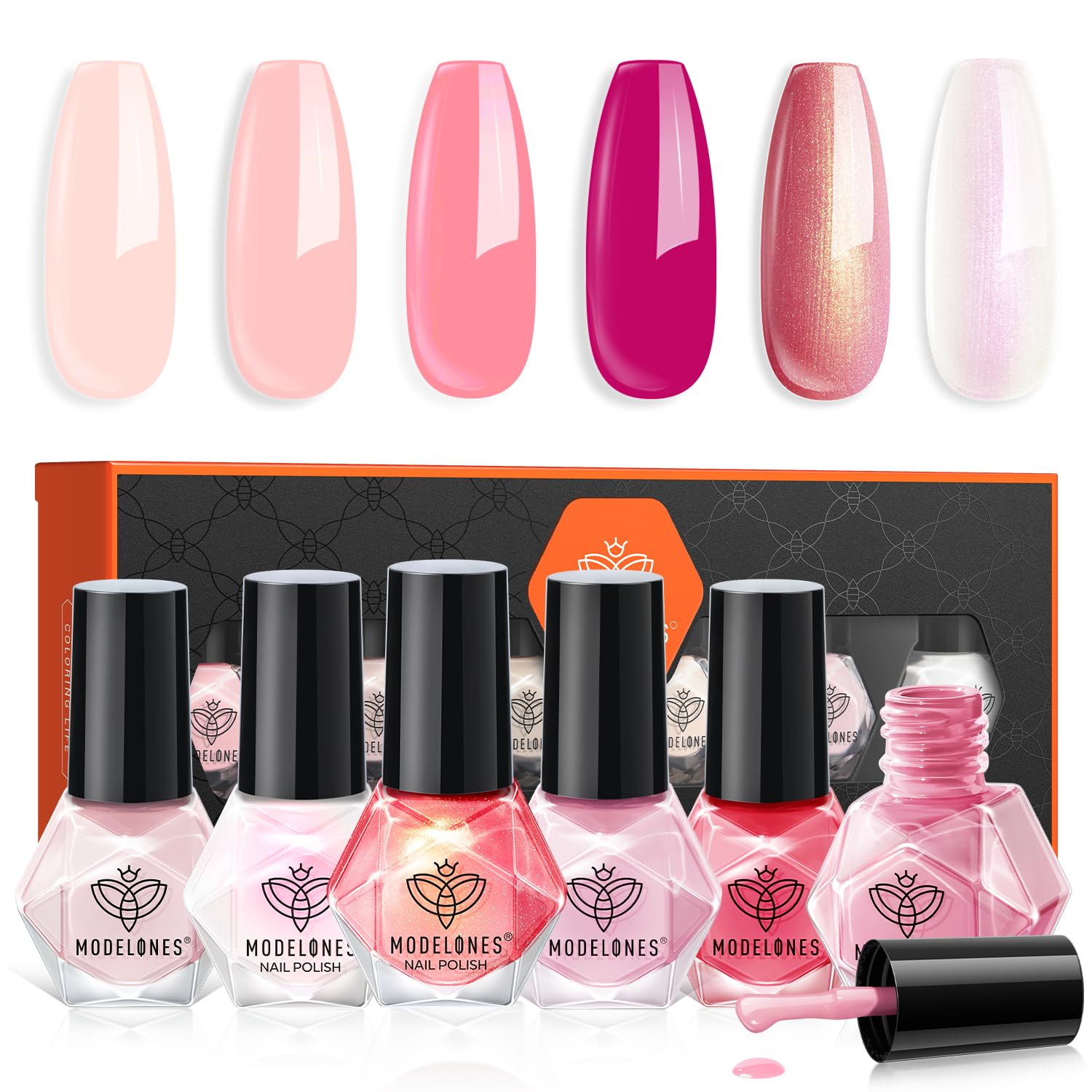 Set De Esmaltes De Uñas Modelones, 6 Colores, Rosa Intenso, Rosa Nude - Venta Internacional.