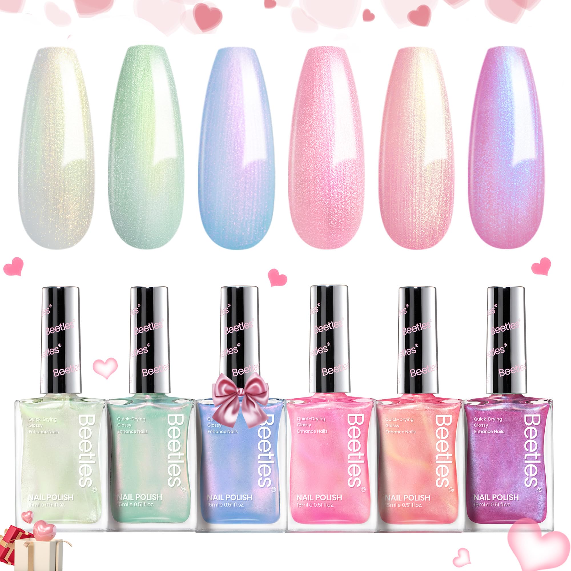 Set De Esmaltes De Uñas Beetles Pearl Mermaid Glow, 6 Colores, 15 Ml - Venta Internacional.