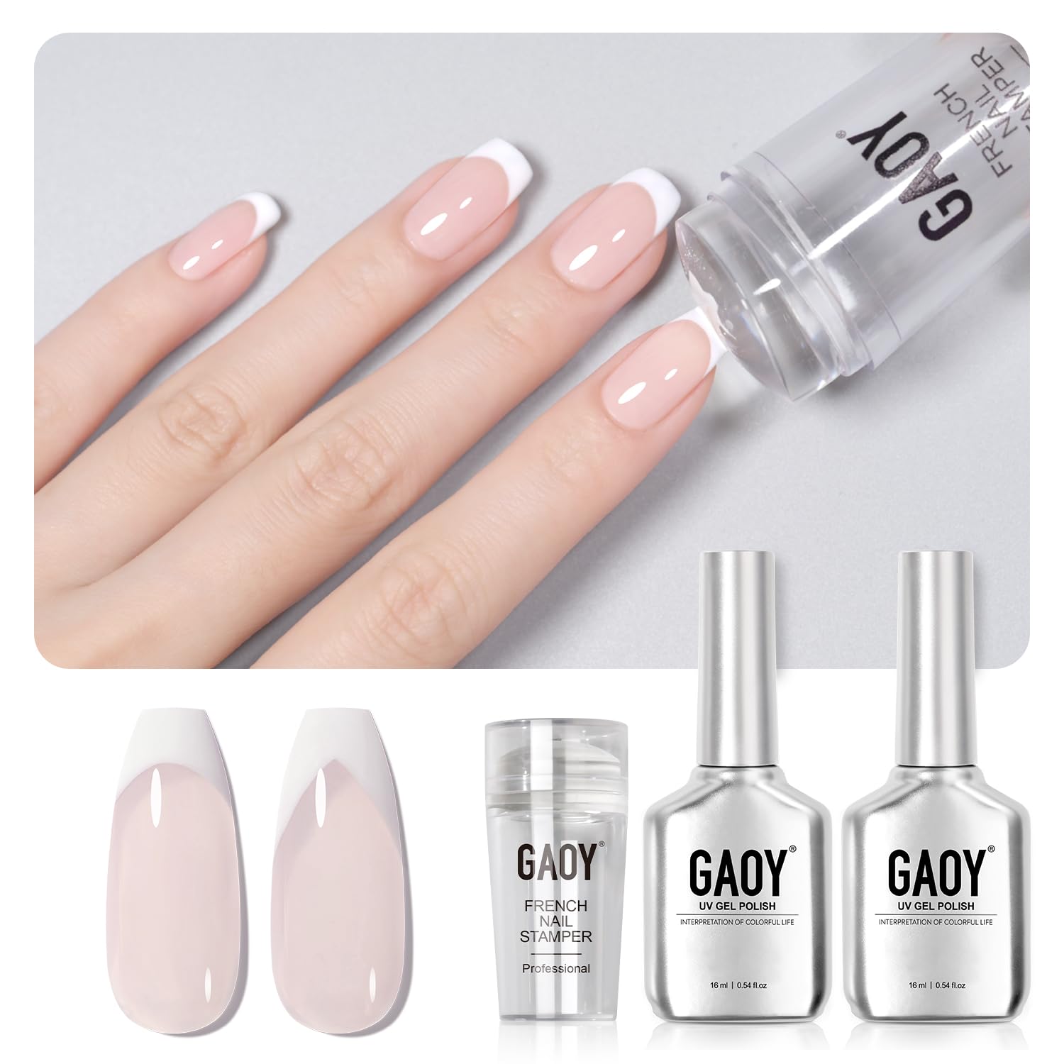Estampador De Uñas Gaoy Con 2 Esmaltes En Gel, 16 Ml, Kit De Manicura Francesa - Venta Internacional.