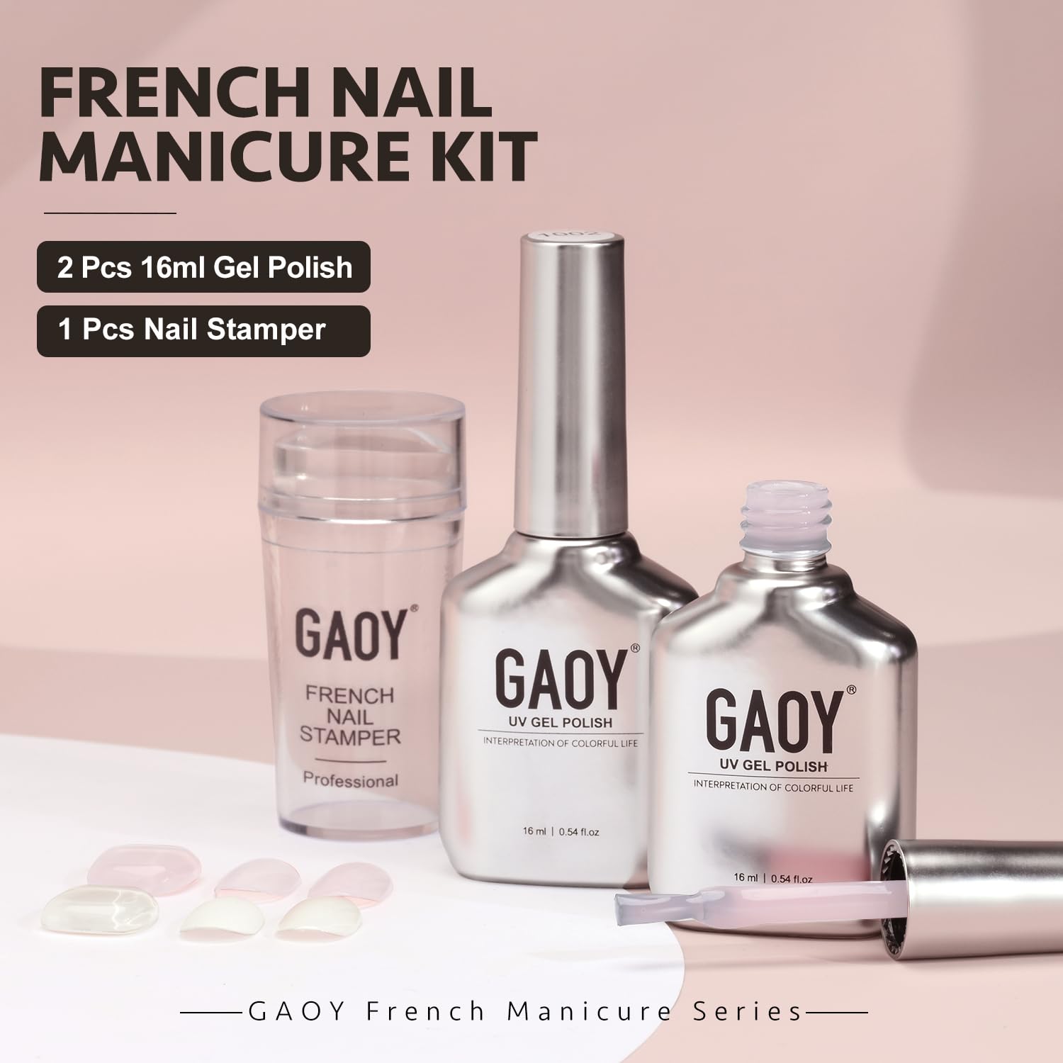 Foto 7 pulgar | Estampador De Uñas Gaoy Con 2 Esmaltes En Gel, 16 Ml, Kit De Manicura Francesa - Venta Internacional.
