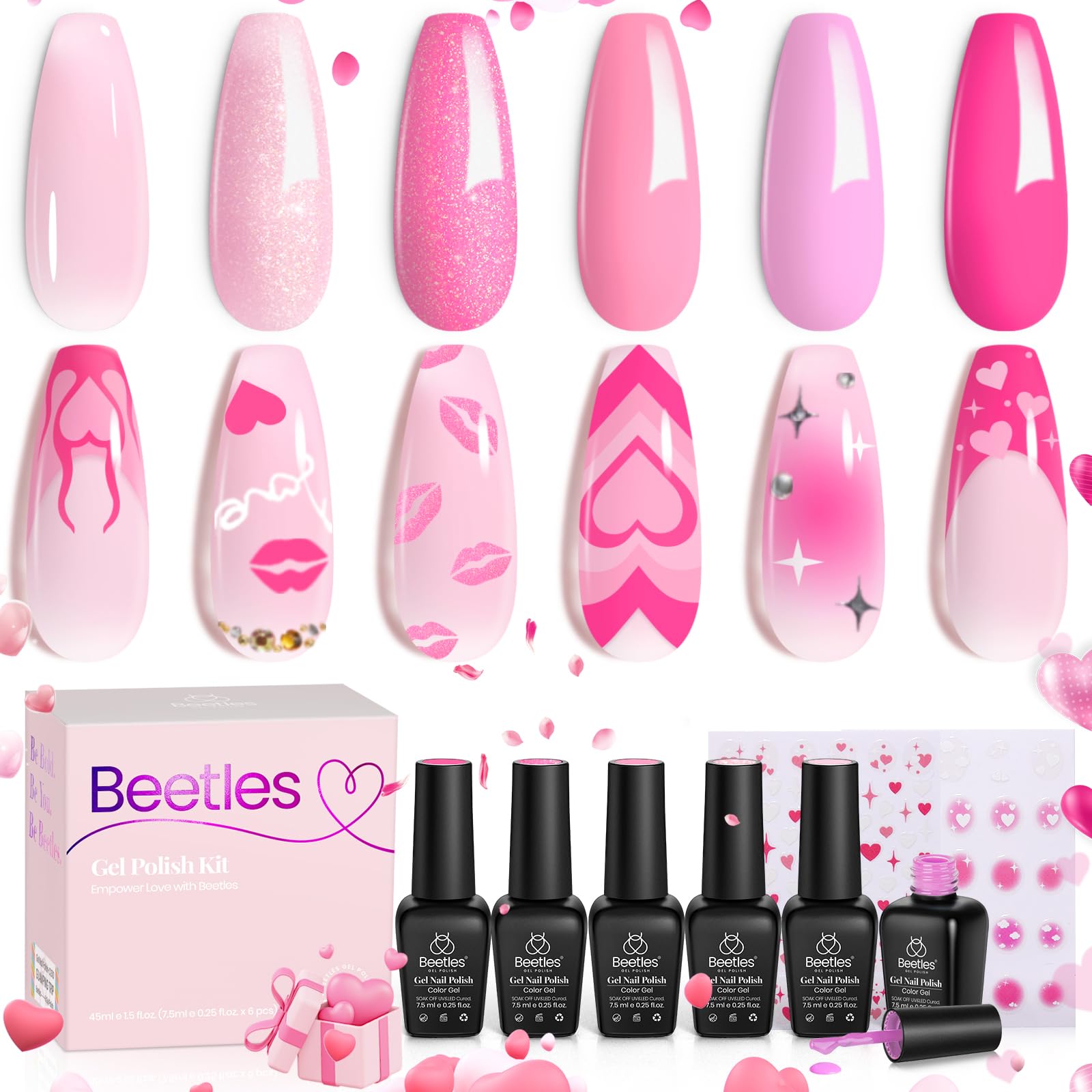 Esmalte De Uñas En Gel Beetles Pink, 6 Colores, 7,5 Ml, Curado Con Led Uv - Venta Internacional.