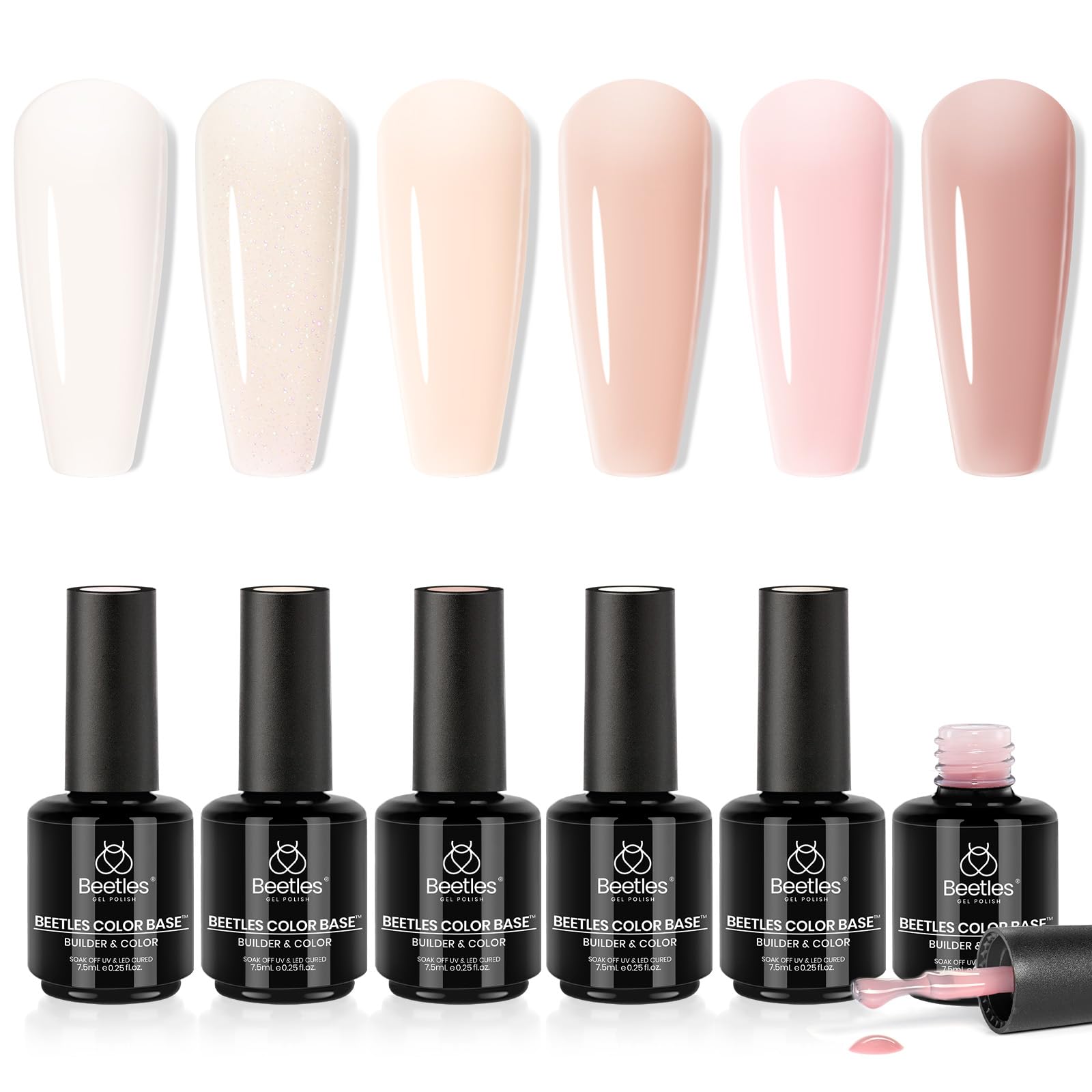 Set De Gel Para Uñas Beetles Color Base 7,5 Ml, 6 Unidades Con Base De Goma - Venta Internacional.