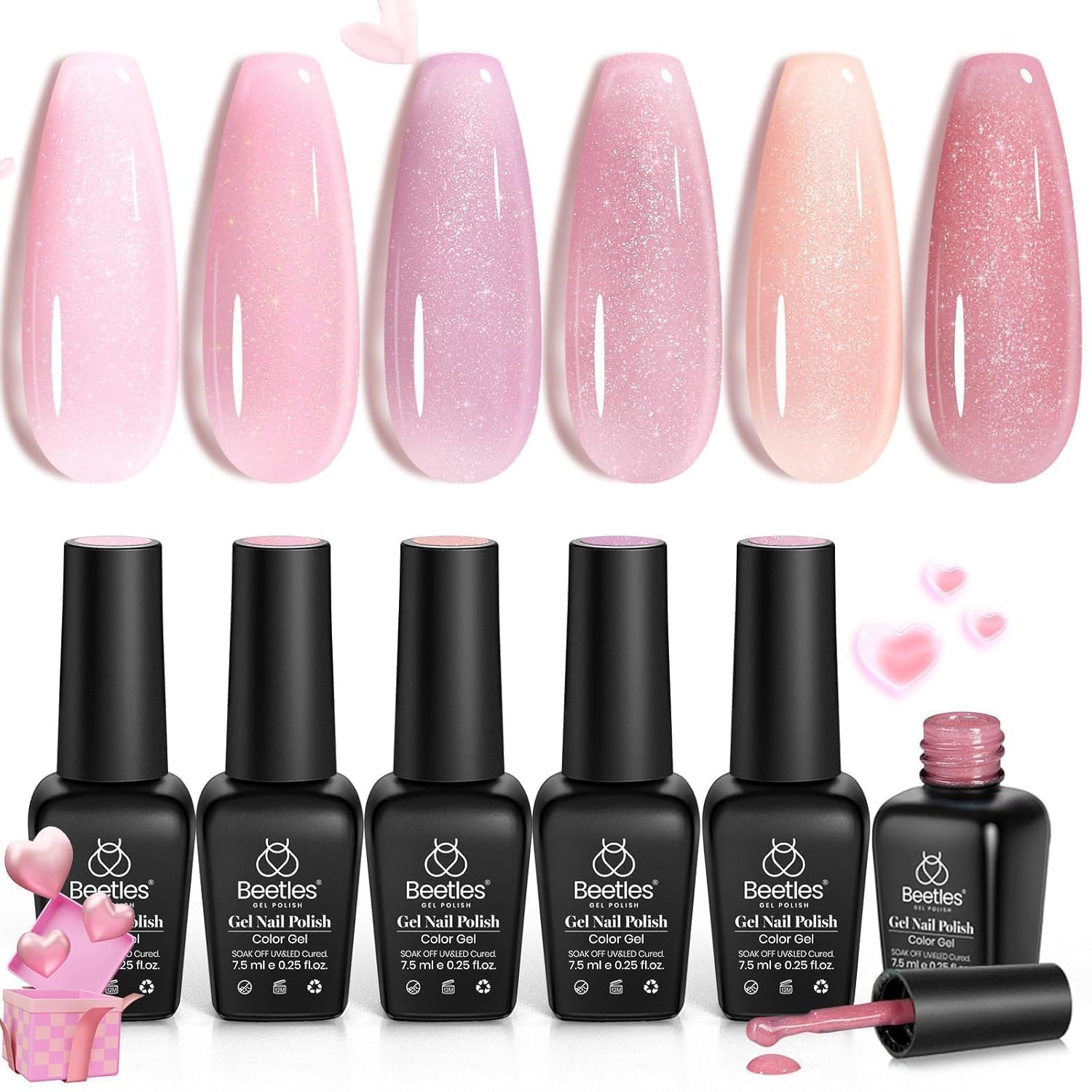 Esmalte De Uñas Beetles Jelly Gel, 6 Unidades, Purpurina Rosa Nude, 7,5 Ml - Venta Internacional.
