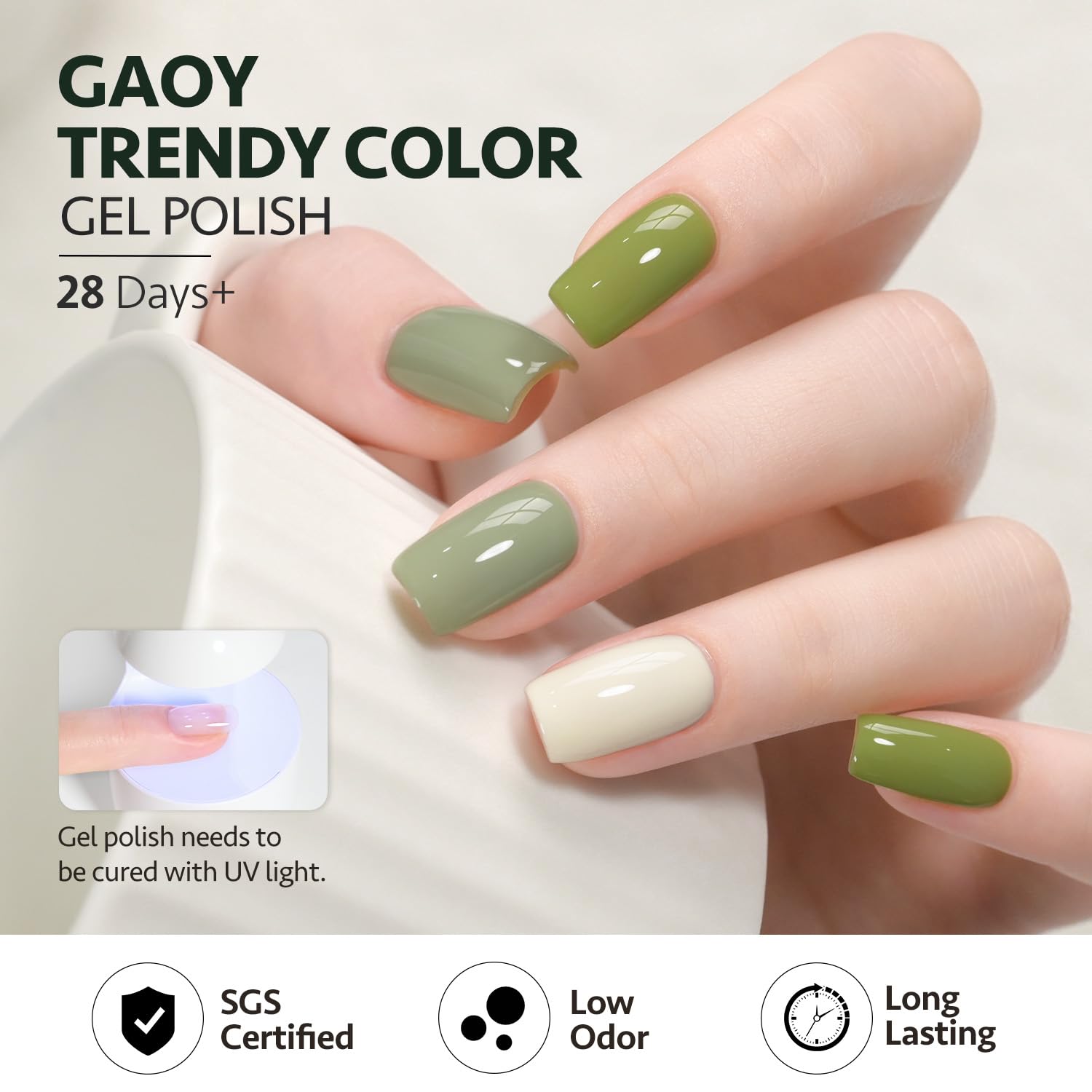 Foto 5 pulgar | Kit De Esmaltes De Uñas En Gel Gaoy, Color Blanco Y Verde, Purpurina, 23 Unidades - Venta Internacional.